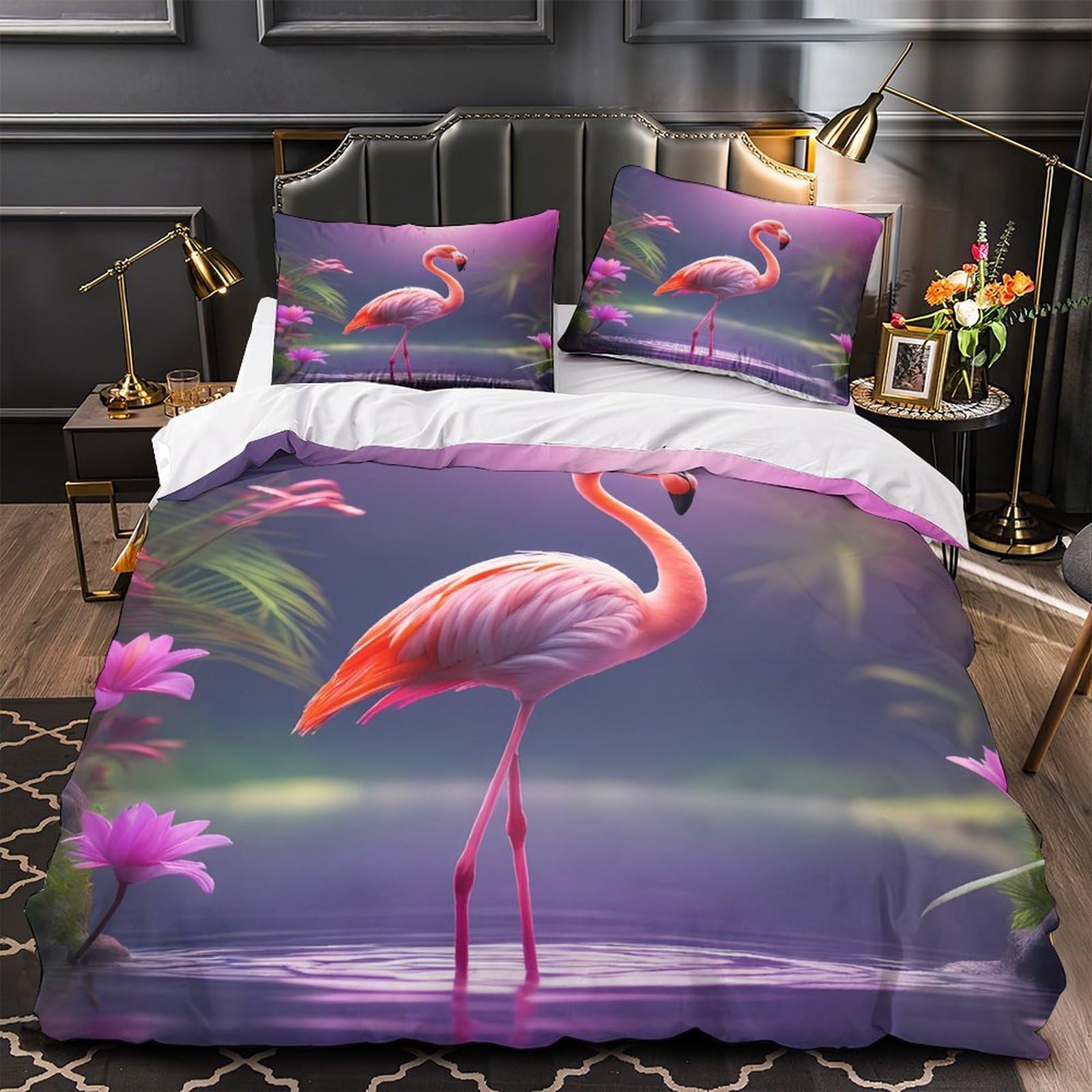 Mmdasbvpe Women's Xzgekfletvhu Flamingo Standing Quilt Cover 3D Print Easy Care 3Pcs Bed Linen Hidden Zipper Comforter Cover Super Soft Anti-Allergic For Adults Teens Kids Girls Boys Youth Super King（260X220cm）