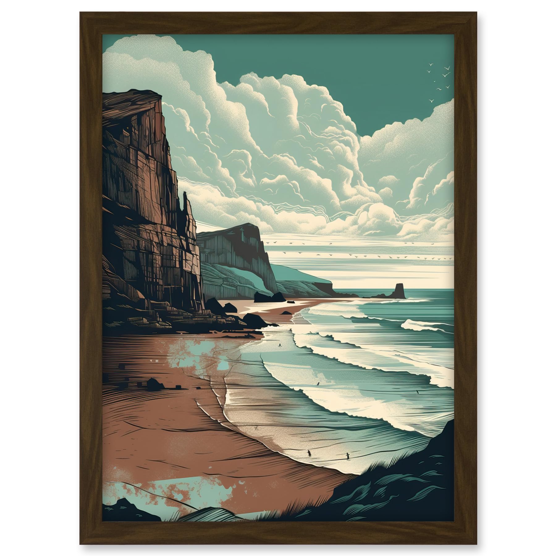 Artery8 Bay with Cliffs Dramatic Coastal Landscape Artwork Framed A3 Wall Art Print
