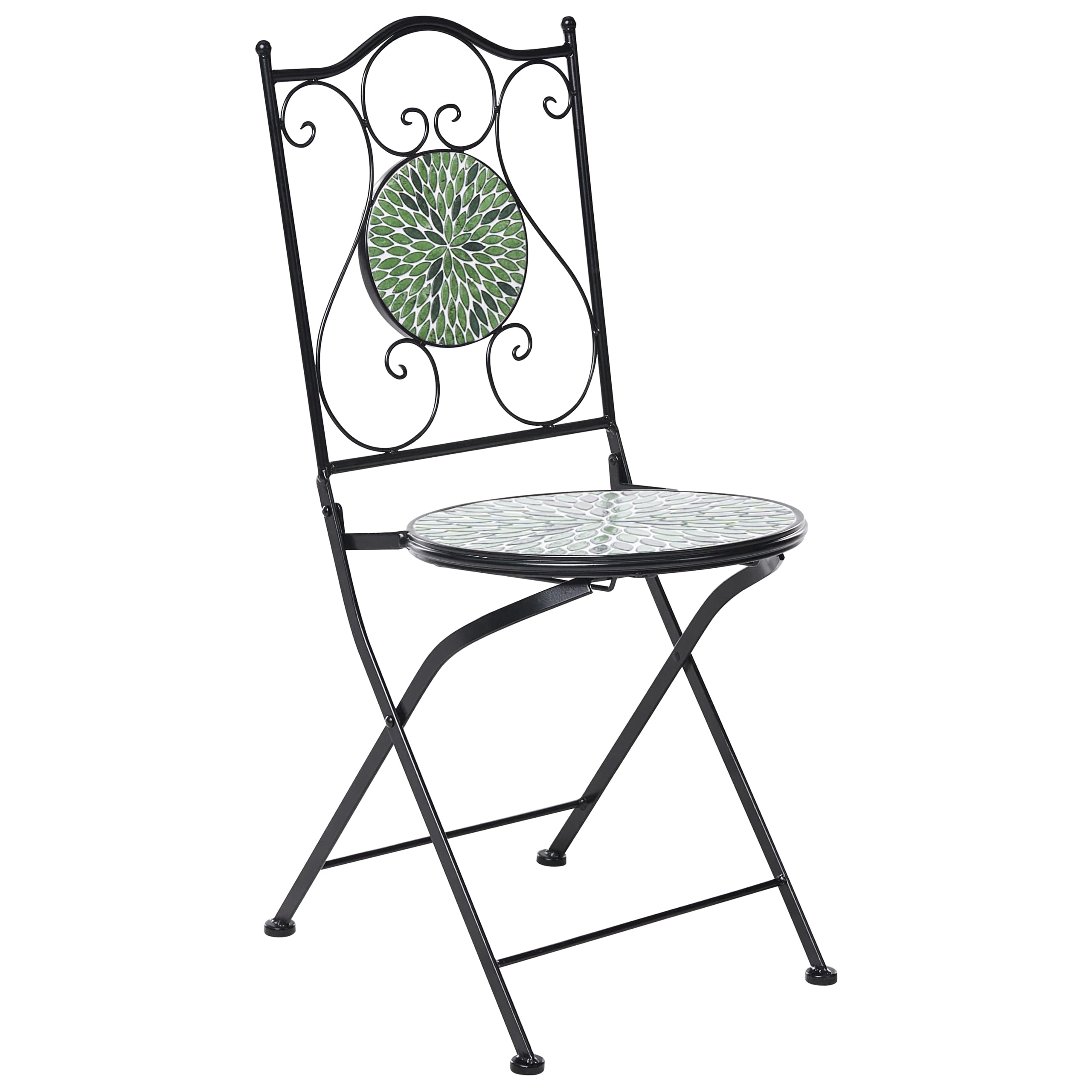 Beliani Set da giardino in metallo 2 sedie in stile ferro battuto pieghevoli con piastrelle in mosaico ceramica nero