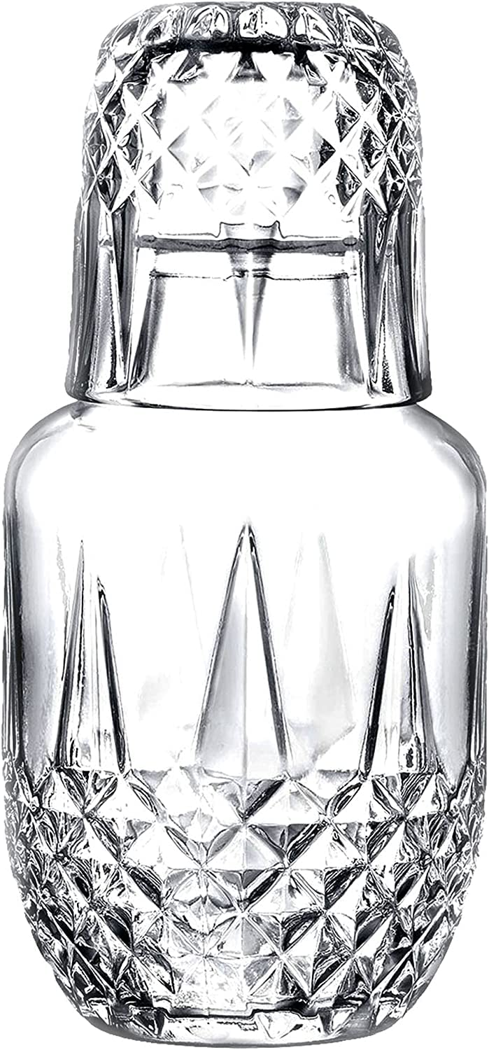 DUHALINE Audrey Crystal - Set di Caraffa da Comodino e Bicchiere in Cristallo da Notte, 2 Pezzi (525 ml)