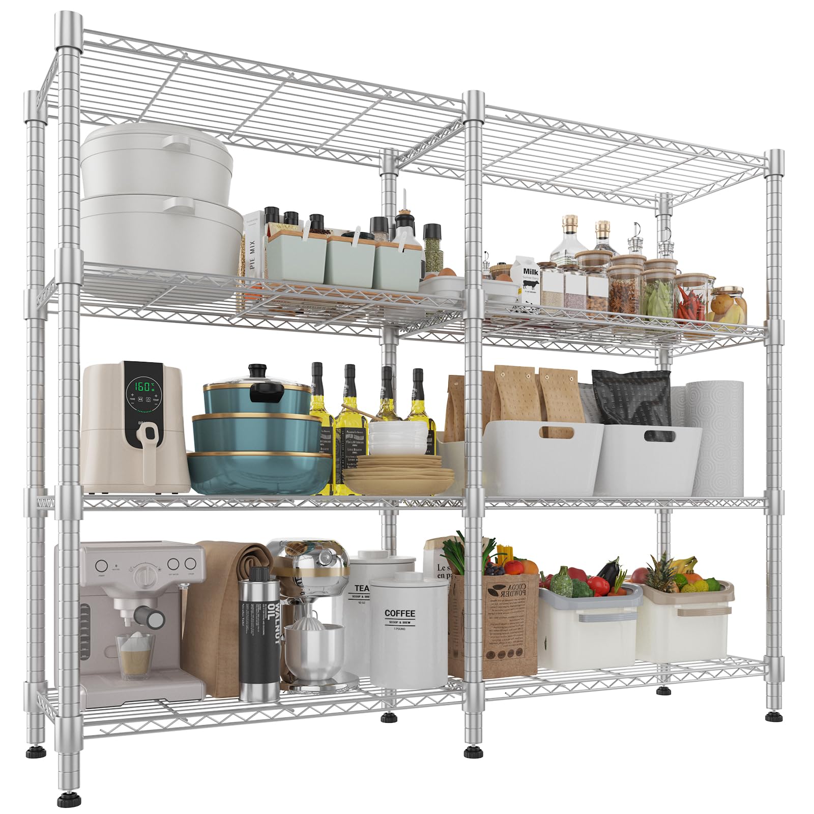 Himimi 4-Tier Heavy Duty Metal Storage Rack, 1200LBS Adjustable Wire Shelving for Storage, Standing Storage Shelf Units for Kitchen Garage Pantry