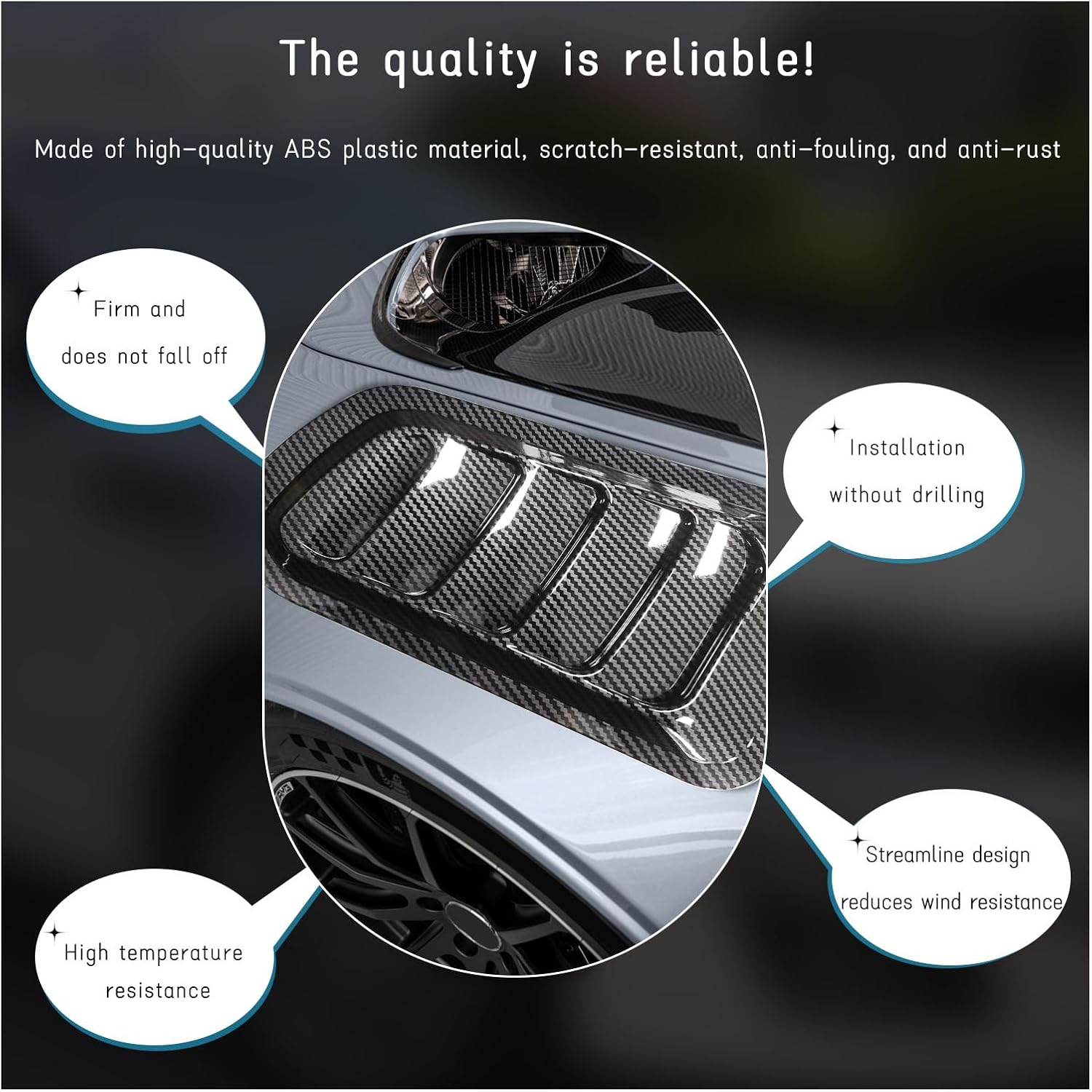 Dickno 2PCS Car Hood Air Vent Cover, Universal Automotive Bonnet Air Vents Engine Hood Scoop, Front Air Vents Engine Hood Cover Trim, Vehicle Exterior Decor Accessories for Most Cars (Carbon Fiber)