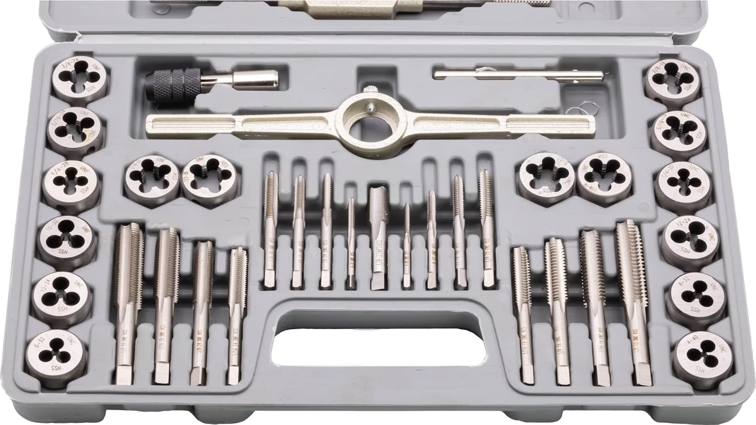 CME 40 pc Tap and Die Set, Inch Sizes, High-Speed Steel, UNC and UNF Threads, Includes 4-40 to 1/2"-20 Sizes
