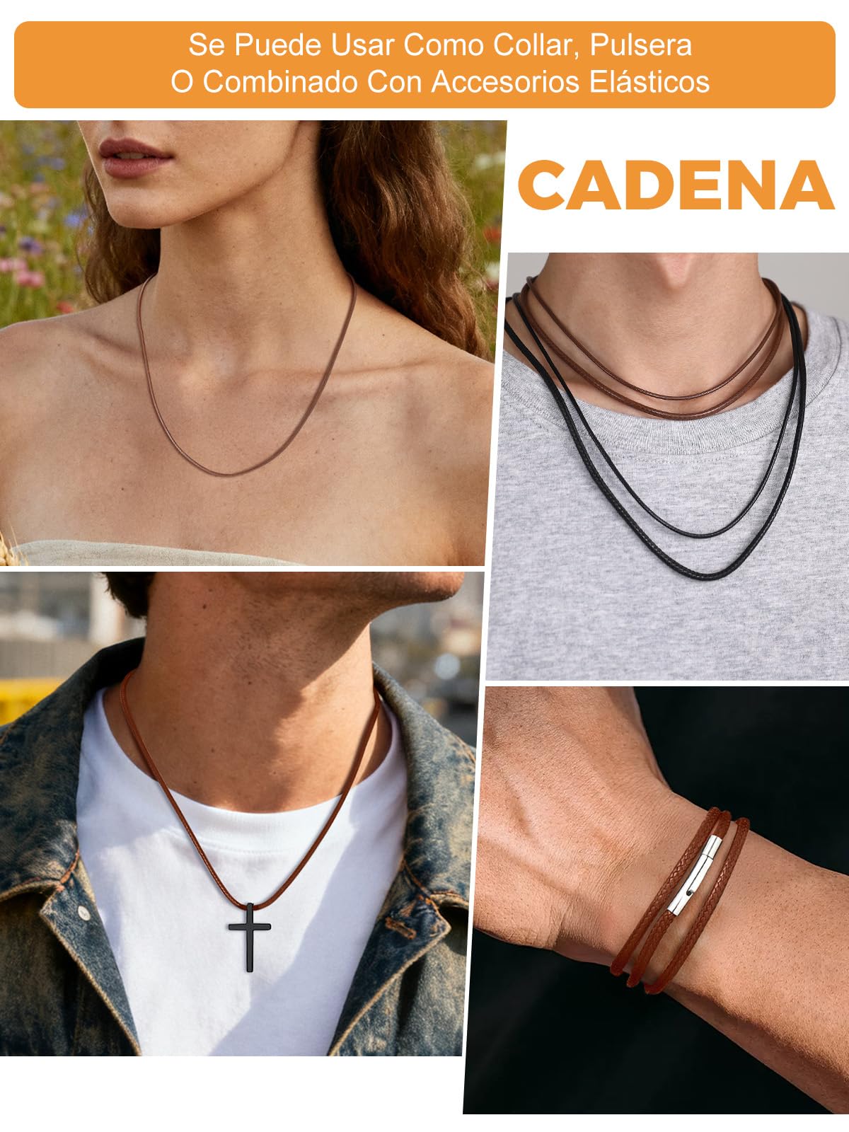 Richsteel Collar Cuello de Cordones Trenzados Impermeables con Cierre Eficaz para Mujeres Hombres, 2mm / 3mm Grosor 41cm - 76cm Largo [Negro/Marrón]