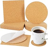 MAQIHAN 16pcs Self-Adhesive Cork Coasters 4x4 Inch Square & Round DIY Craft Pads - Eco-Friendly Table Mats for Drinks & Home Decor