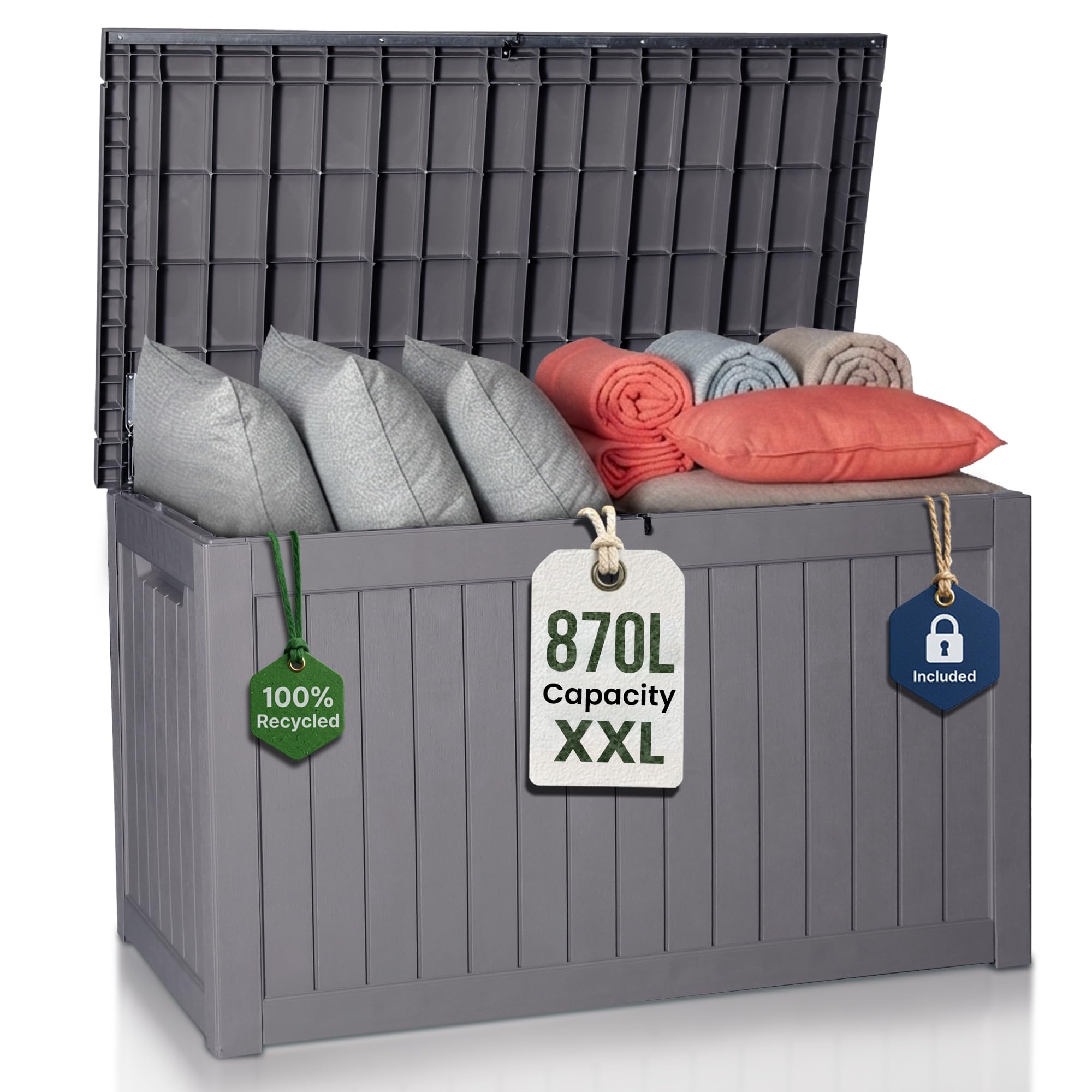Olsen & Smith 870L XXL Recycled Lockable Garden Storage Box & Bench Seat