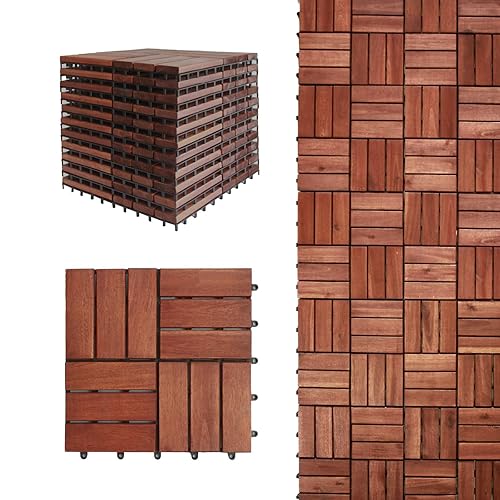 10 azulejos entrelazados de 12 x 12 pulgadas, suelos de patio impermeables, azulejos de madera de acacia fáciles de ajustar para todo tipo de clima,