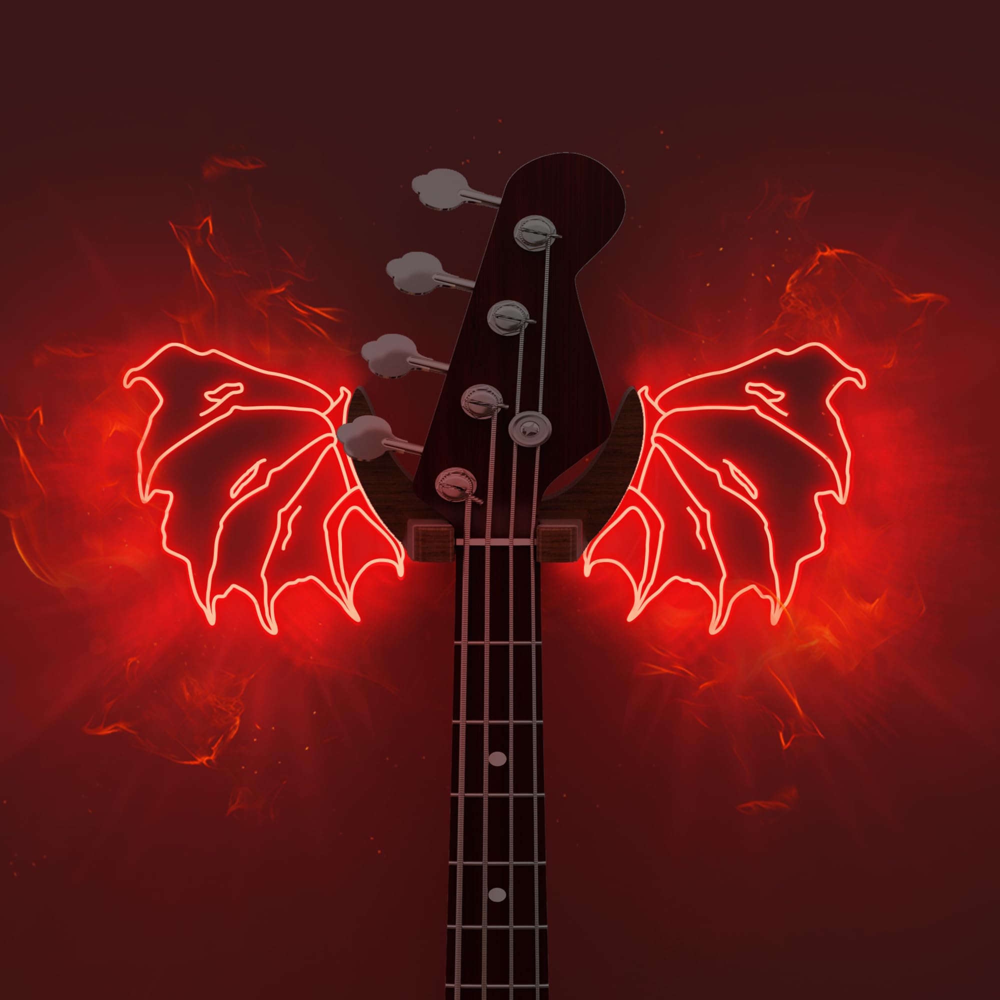 CoolGift Mart Guitar Stand Wall Mount with Luminous Devil Wings, Acrylic Wooden Guitar Hanger Shelf with USB Powered