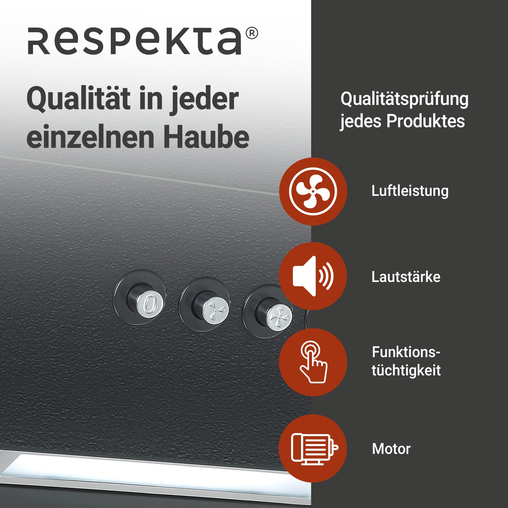 Respekta Dunstabzugshaube in matt schwarz mit Glasschirm/Kopffreie Schräghaube 60 cm/A+ / Abluft- und Umluftbetrieb/Luftstrom 297,9 m³/h / 47–67 dB / CH35060MS-19