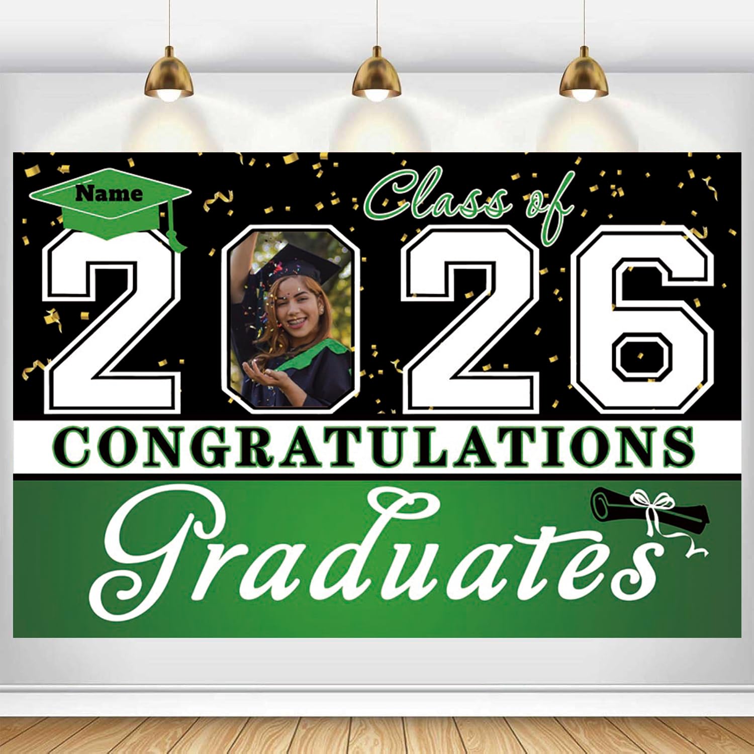 Dicodes Custom Graduation Backdrop Banner Large Congrats Grad Party Supplies Decorations Photography Background for 2026 Graduation Party(Light Green)