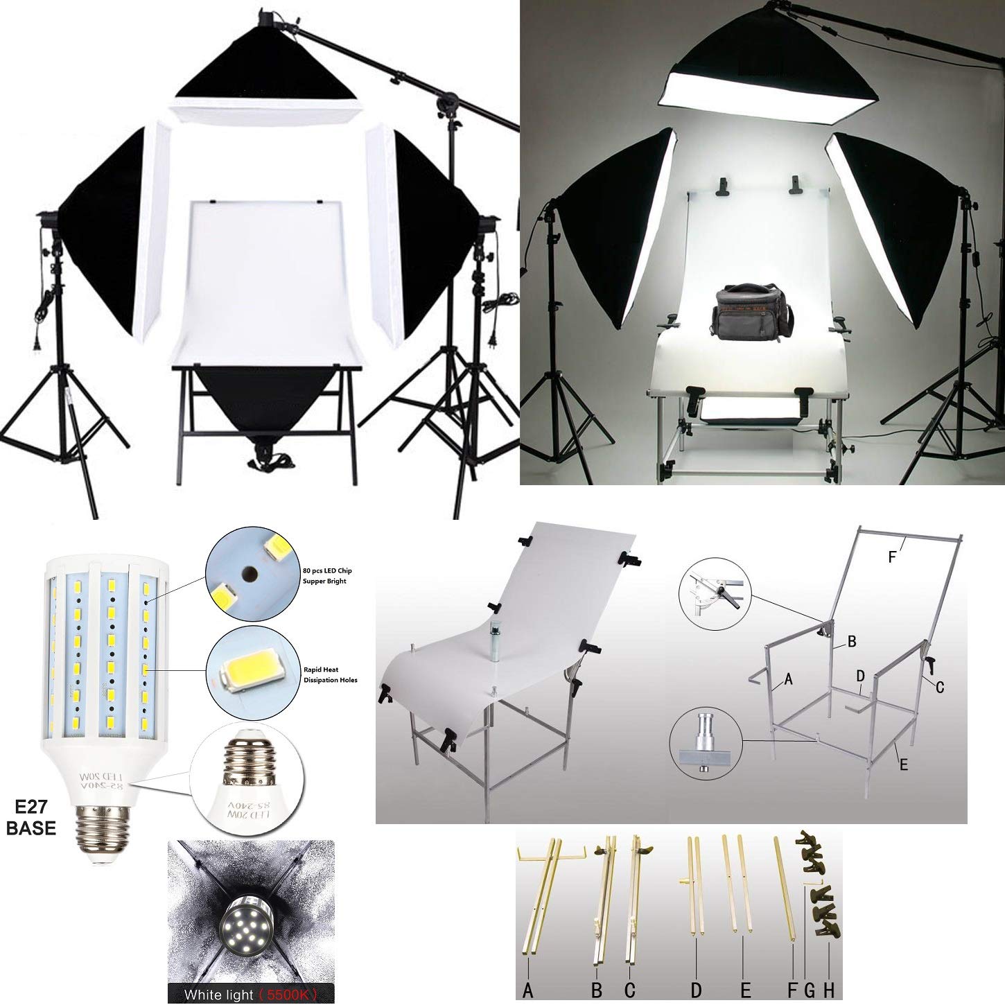 Kit éclairage Studio 2 Softboxes 95W - Lumière Continue Réglable Pour Photos Et Vidéos Pro
