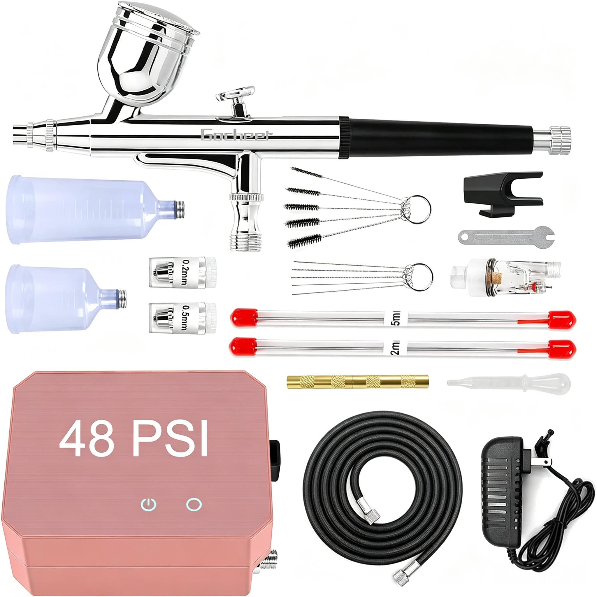 Gocheer Kit aerografo con compressore d'aria, 48 PSI (rosa)