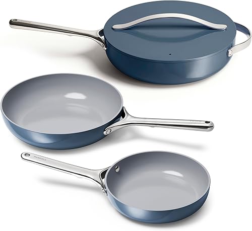 Miniatura 8 de Caraway Juego de 4 sartenes antiadherentes (10.5 y 8 pulgadas) y sartén antiadherente, no tóxico, sin PTFE ni PFOA, apto para horno y compatible con