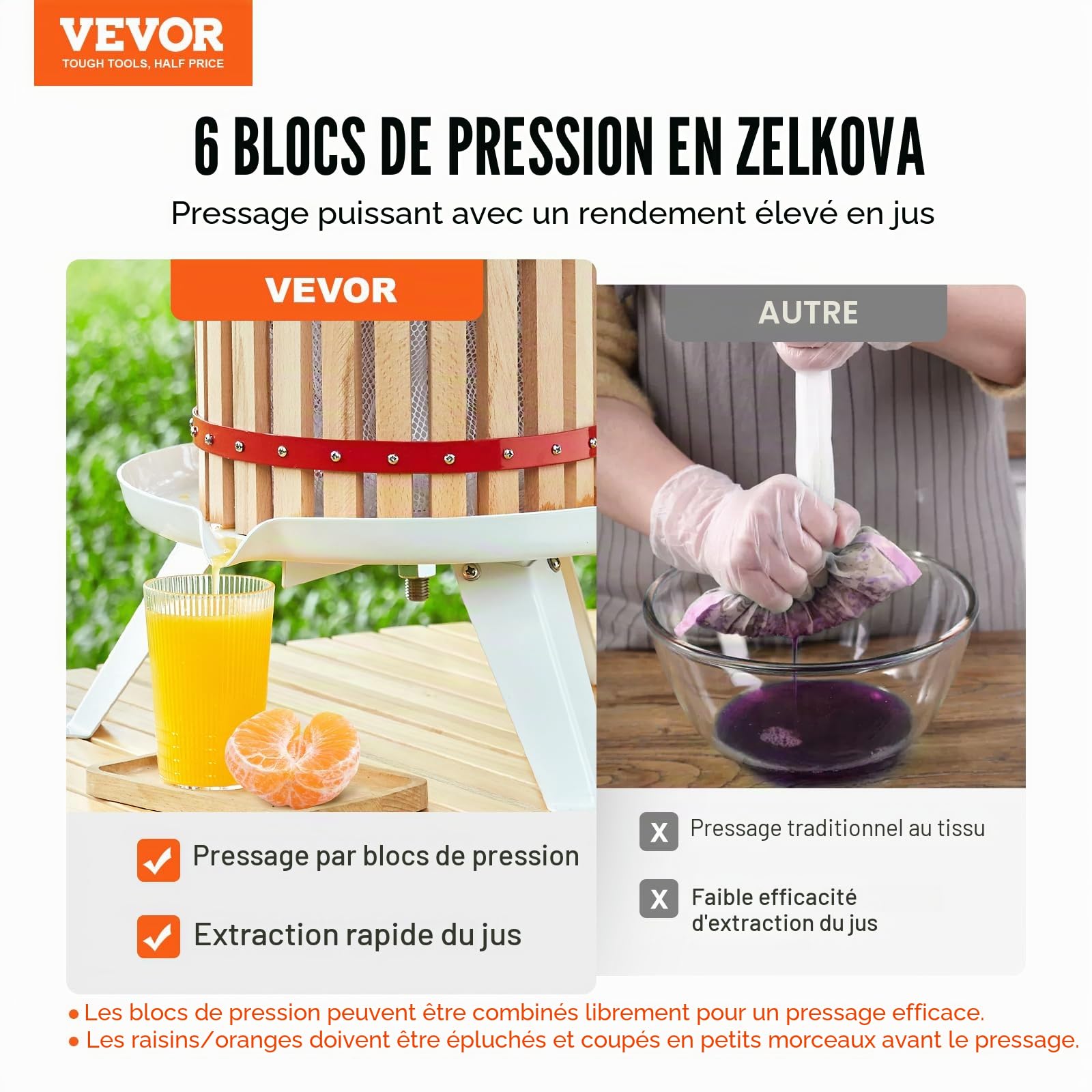 VEVOR Pressoir à Fruits Manuel 12 L Pressoir à Vin en Bois Massif avec 6 Blocs de Pressage Presse-Fruits Manuel Longue Poignée Broyeur de Fruits Légumes pour Pressage de Vins Jus de Fruit Cidre Purée
