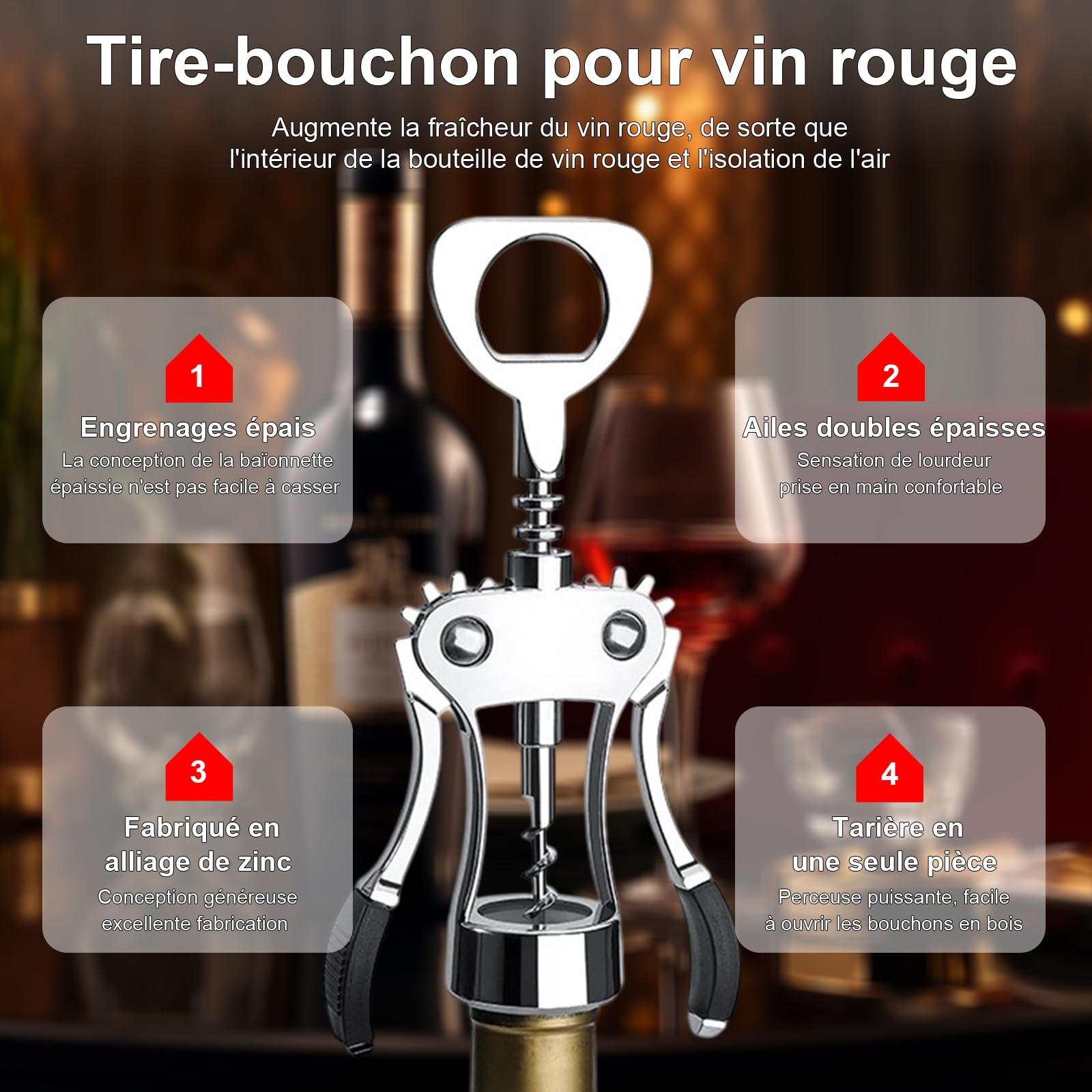 sacacorchos,abridor de vino aleación de zinc ala - abrebotellas vino cerveza doble uso simple y duradero, plata