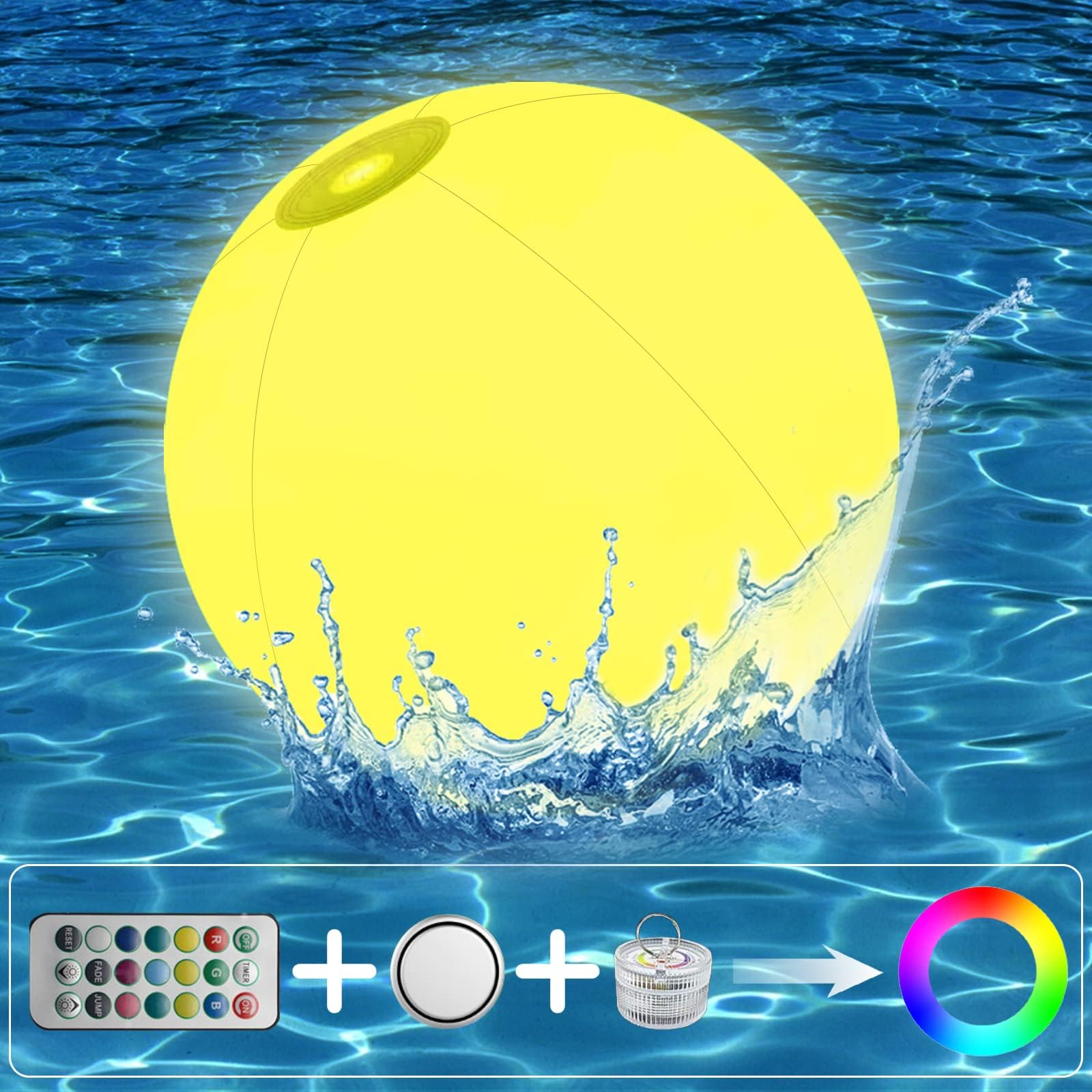 16 inch LED Beach Ball, Pool Toys 13 Colors Glow Ball Inflatable Light Up Beach Ball with Remote Glow in The Dark Birthday Gift for Kids, Adult(1 PCS), White