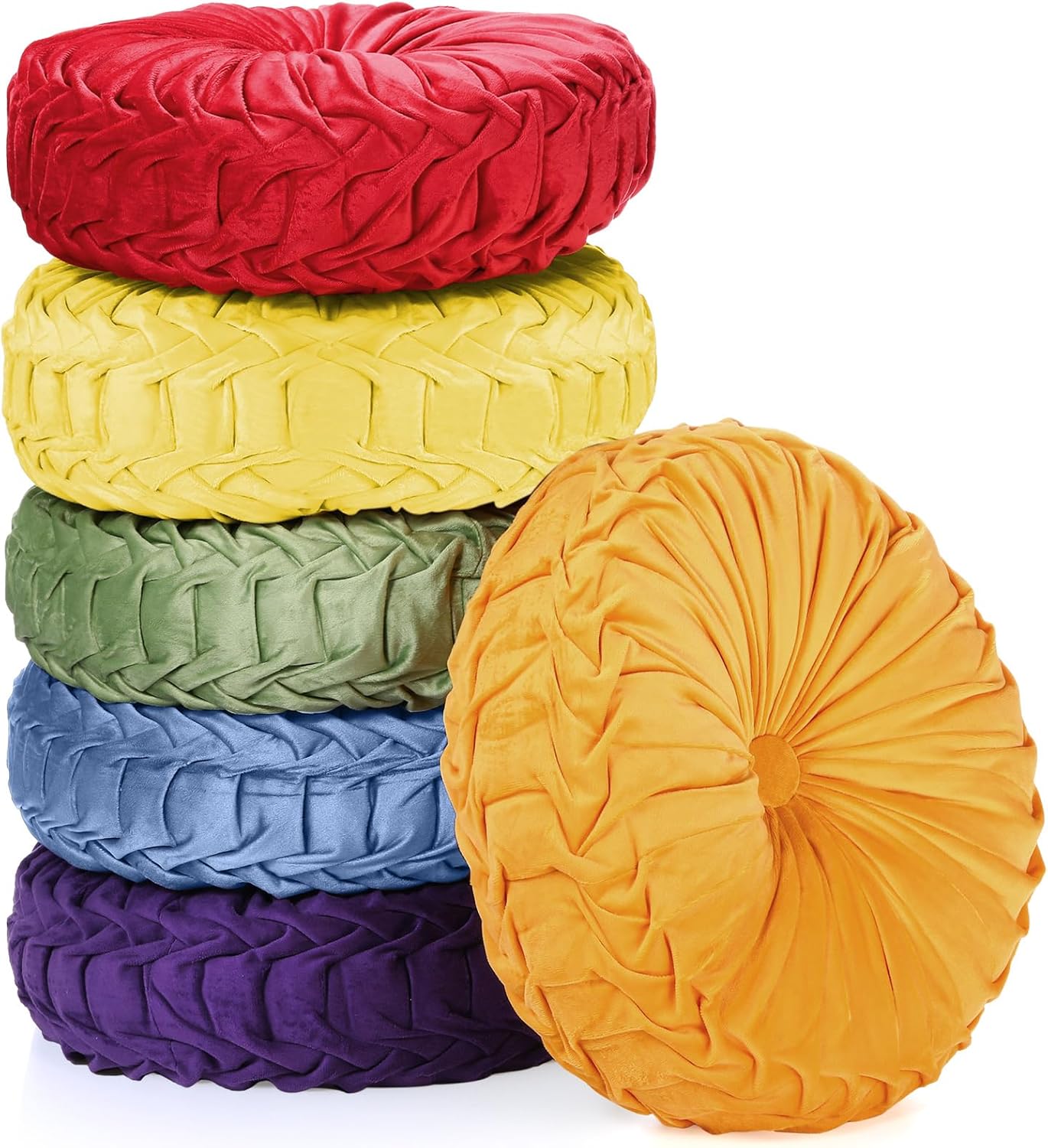 Yerliker 6 Pcs Floor Pillow Cushions 15inch Round Velvet Throw Pillows Colorful Flexible Cushions Alternative Pillows for Couch Chair Home Office Classroom Decor(Bright Color)