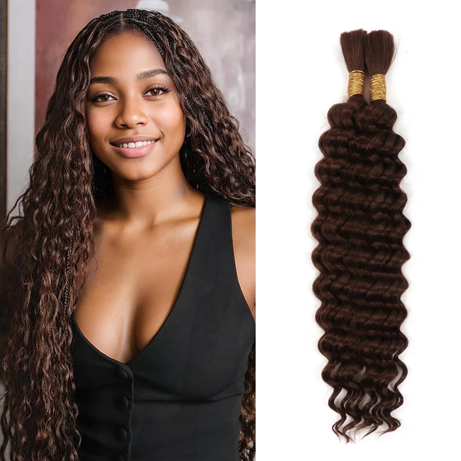 Human Braiding Hair for Boho Braids 12 Inch 100g Boho Braids Human Hair Extensions 2Bundles Wet And Wavy Curly Deep Wave Bulk Human Hair for Women (4#