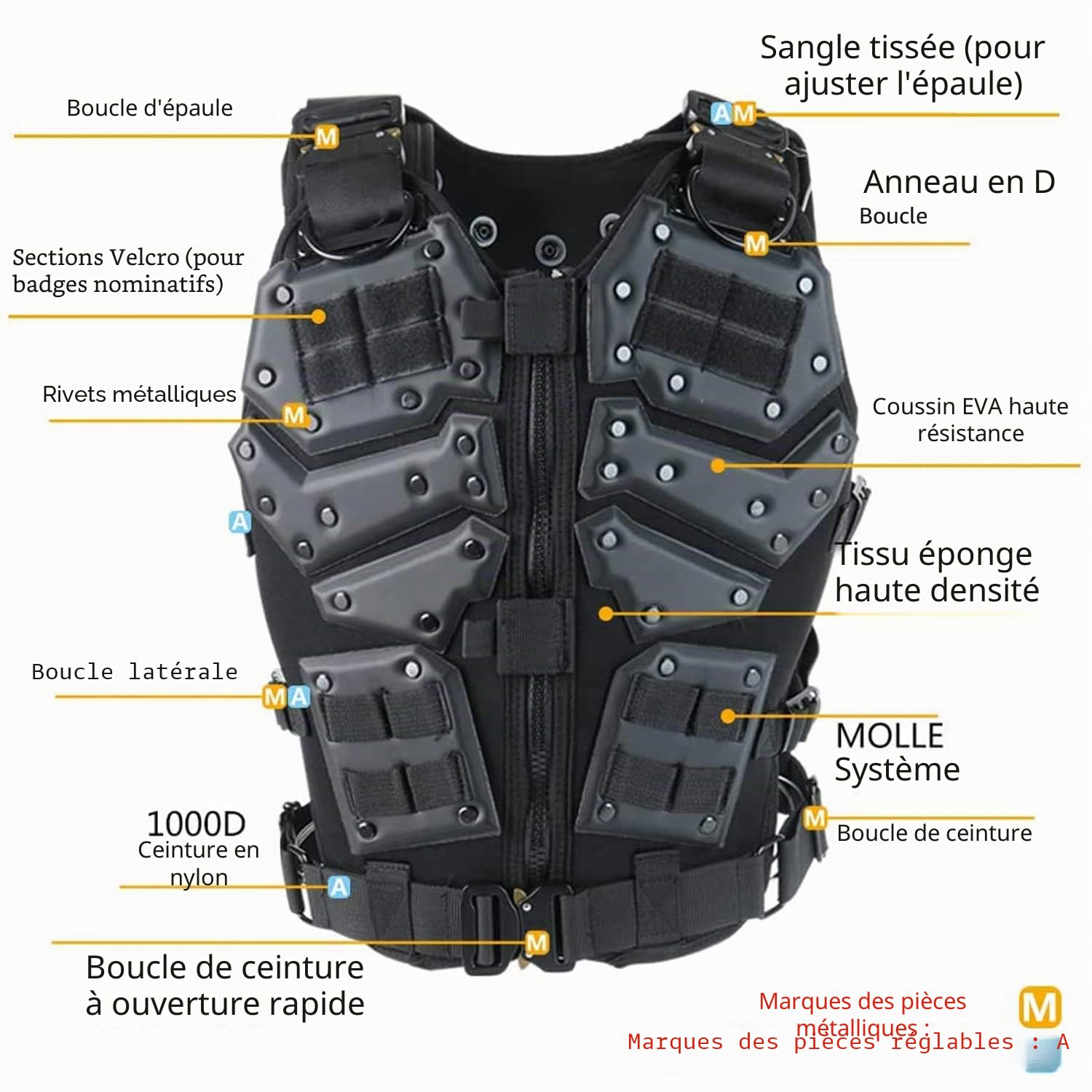Zhongren Gilet tactique pour airsoft - Protection de poitrine réglable - Pour paintball, cosplay, film, jeux militaires, moto, entraînement en plein air Taille S-XL Pour adulte homme et femme, Noir