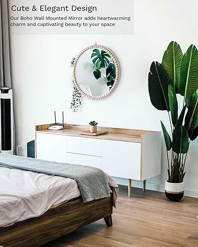 Miniatura 2 de Espejo circular bohemio montado en la pared, espejo redondo de madera, decoración de pared para baño, sala de estar, dormitorio, espejo colgante