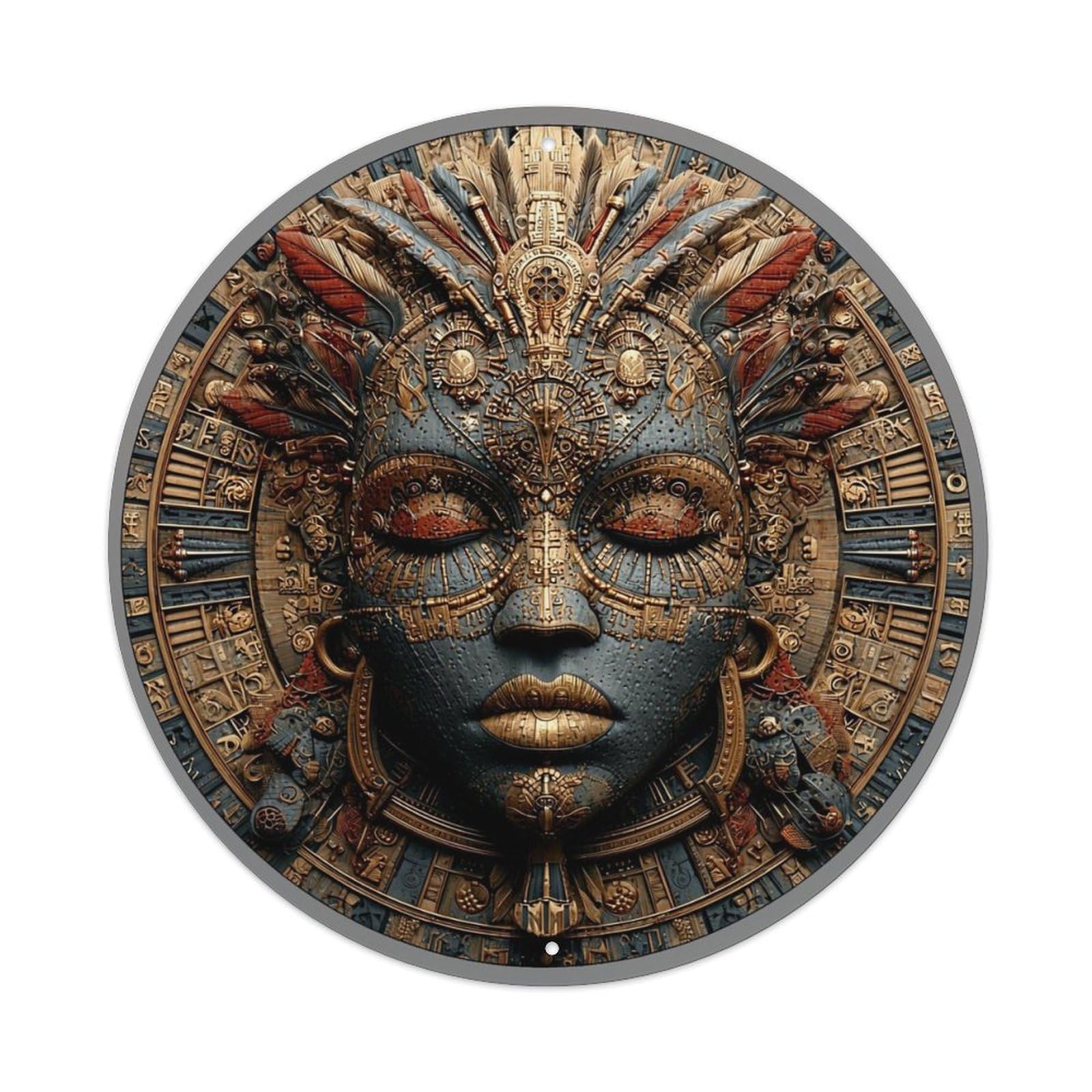 Aztec Steampunk Face Mask Design Metal Tin Sign Plaque