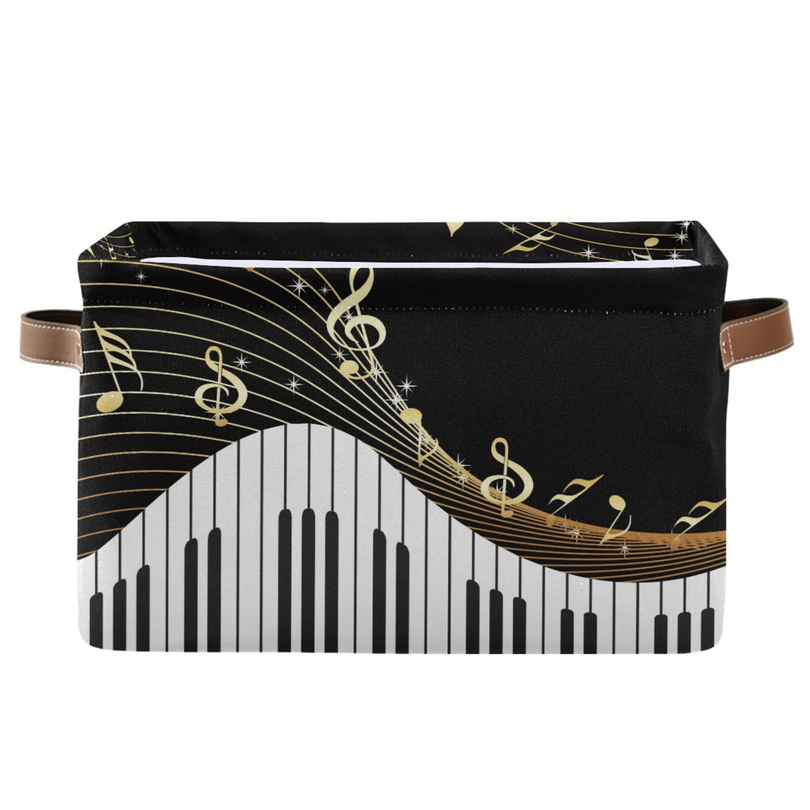 AUUXVA Music Piano Keyboard Note Storage Bin Kids Women Canvas Compressible Organizer Storage Cube with Handle Storage Basket Box for Bedroom Closet Shelves 1PC