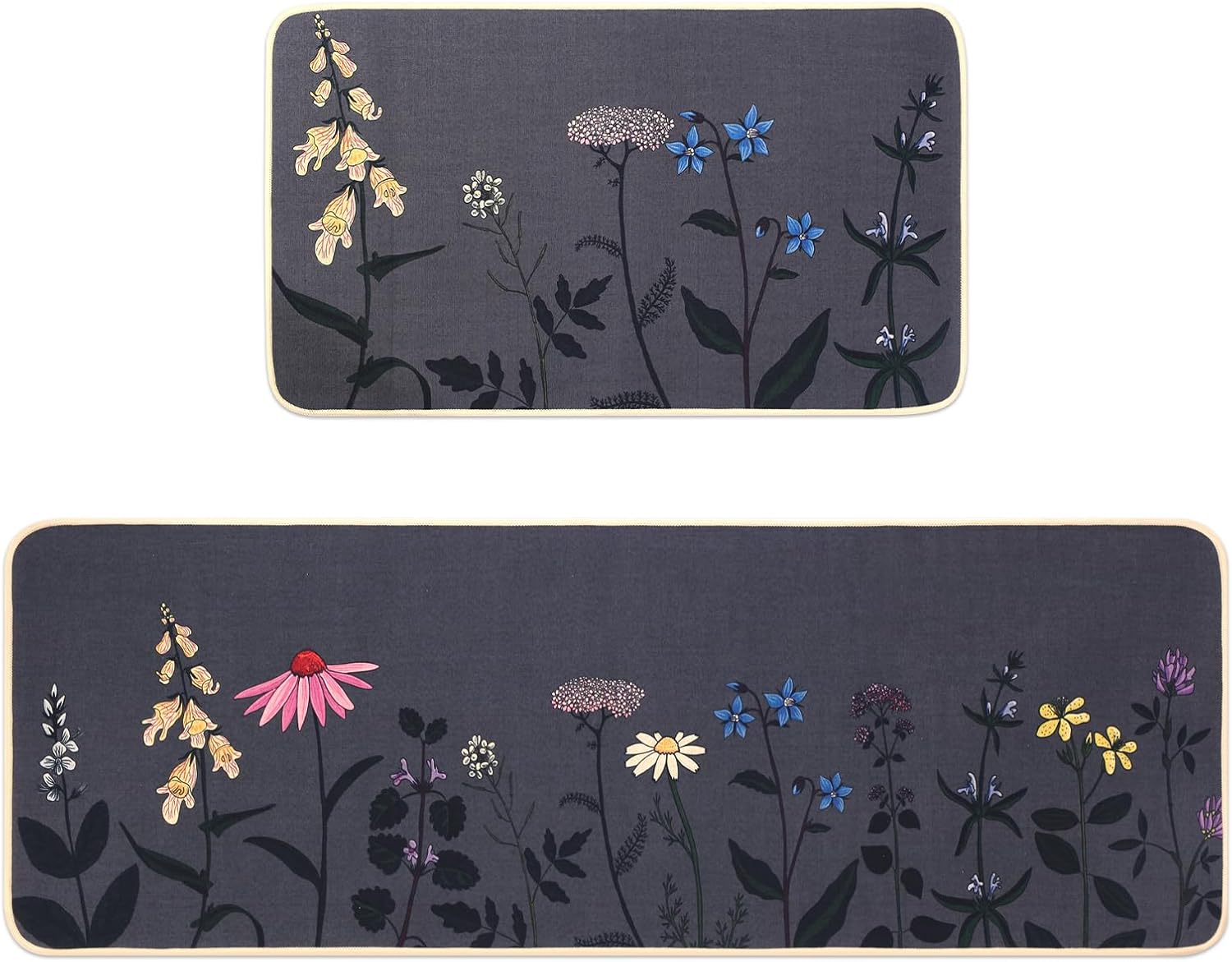 Mirok Kitchen Mats for Floor 2 Piece,Colorful Floral Spring Kitchen Rugs Sets of 2,Non Slip Kitchen Rug for Floor (Multi Flower,17"x29"+17"x47")