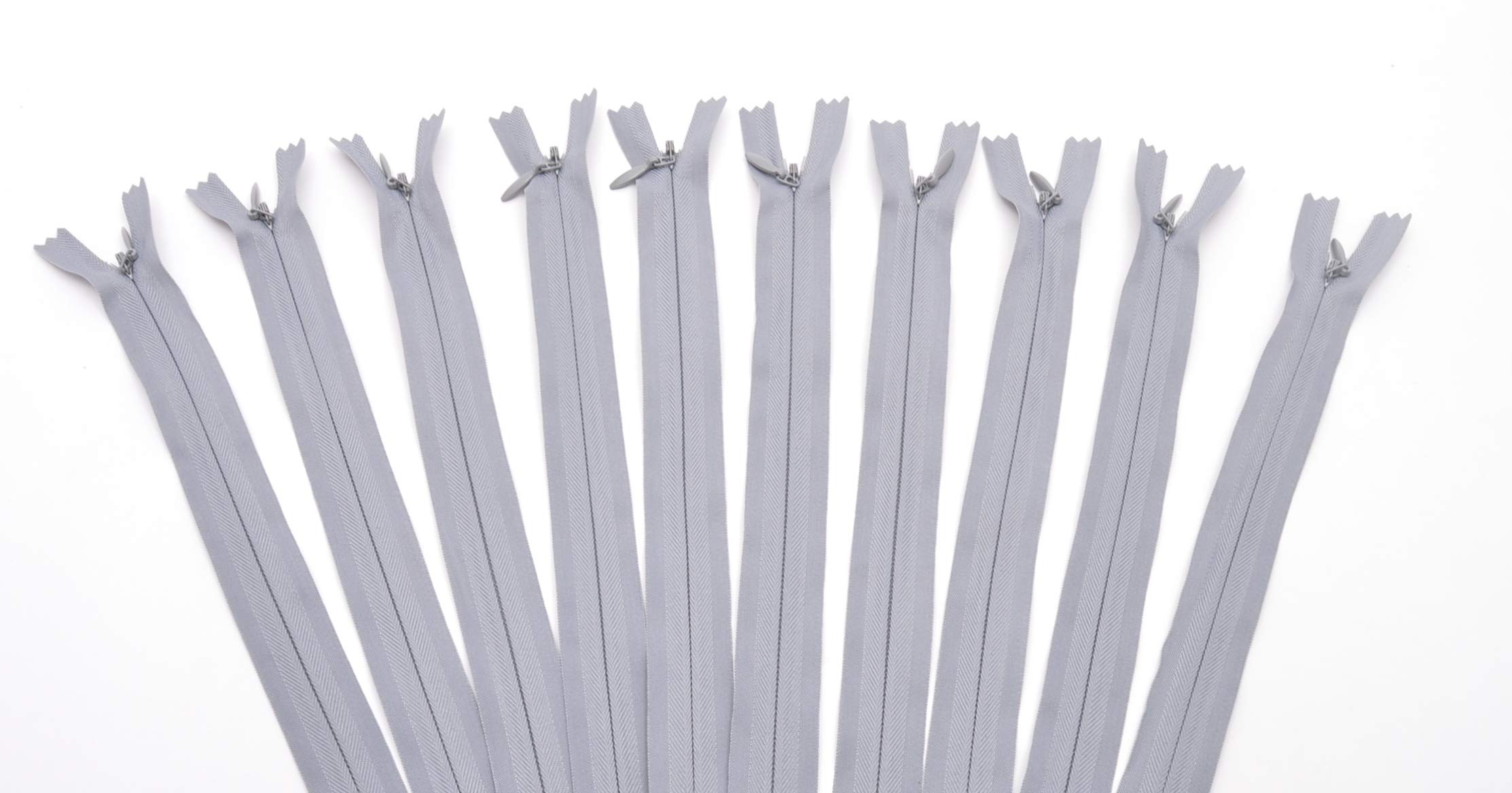 60cm Adjustable Length Invisible Zip - Grey, 10 Pieces