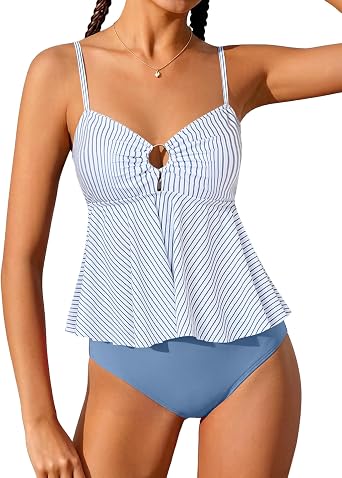 XUNYU Girl Swimsuit 2 Piece Full Coverage Tankini High Waisted Bathing Suit Flowy Ruffle Swim Suits Cute Teen Girls Swimwear