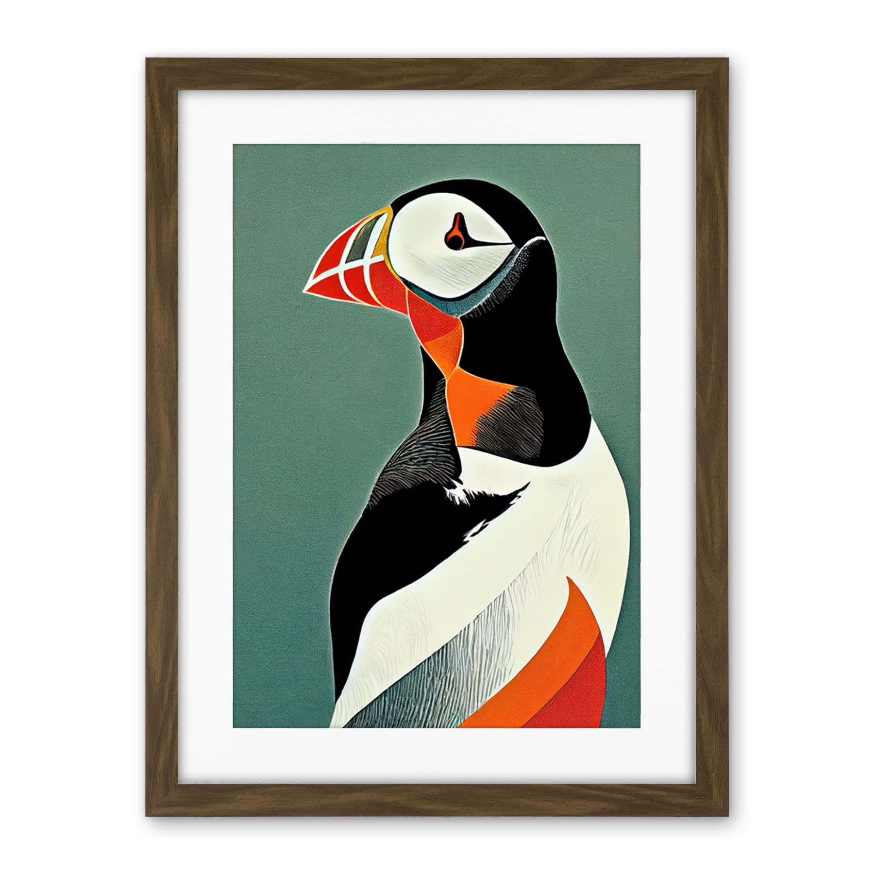 Wee Blue Coo Bright Bold Colourful Atlantic Puffin Bird Portrait Artwork Framed Wall Art Print 18X24 Inch