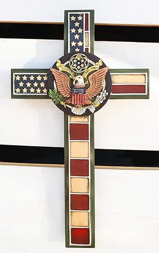 Miniatura 2 de Ebros Gift Bandera rústica del oeste de Estados Unidos del ejército militar con gran sello de águila cresta conmemorativa de la cruz de la pared