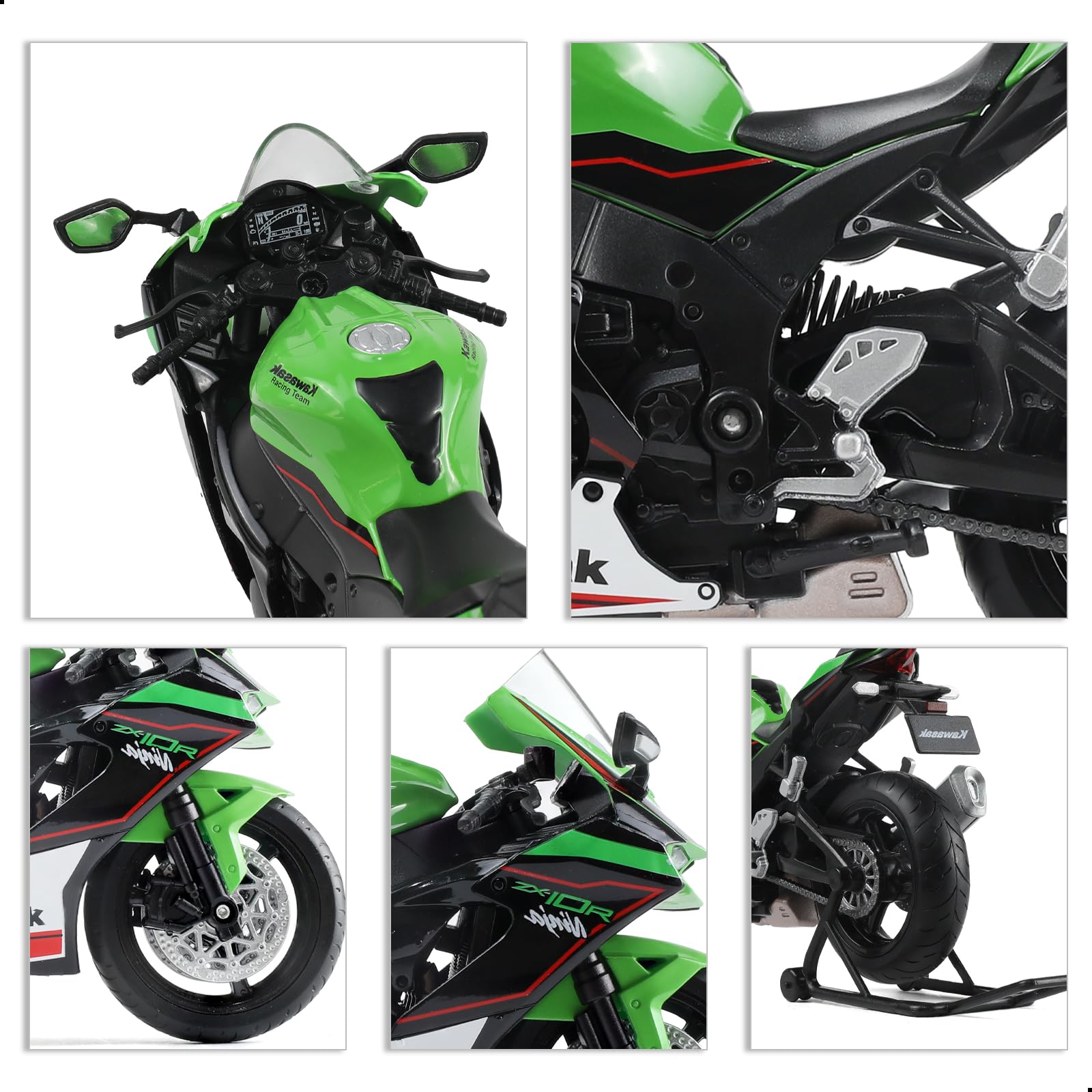 1:12 juguete de modelo de motocicleta compatible con Kawasaki Ninja ZX-10R Metal fundido a presión con modelo de motocicleta de plástico no requiere montaje, mini moto prefabricada para