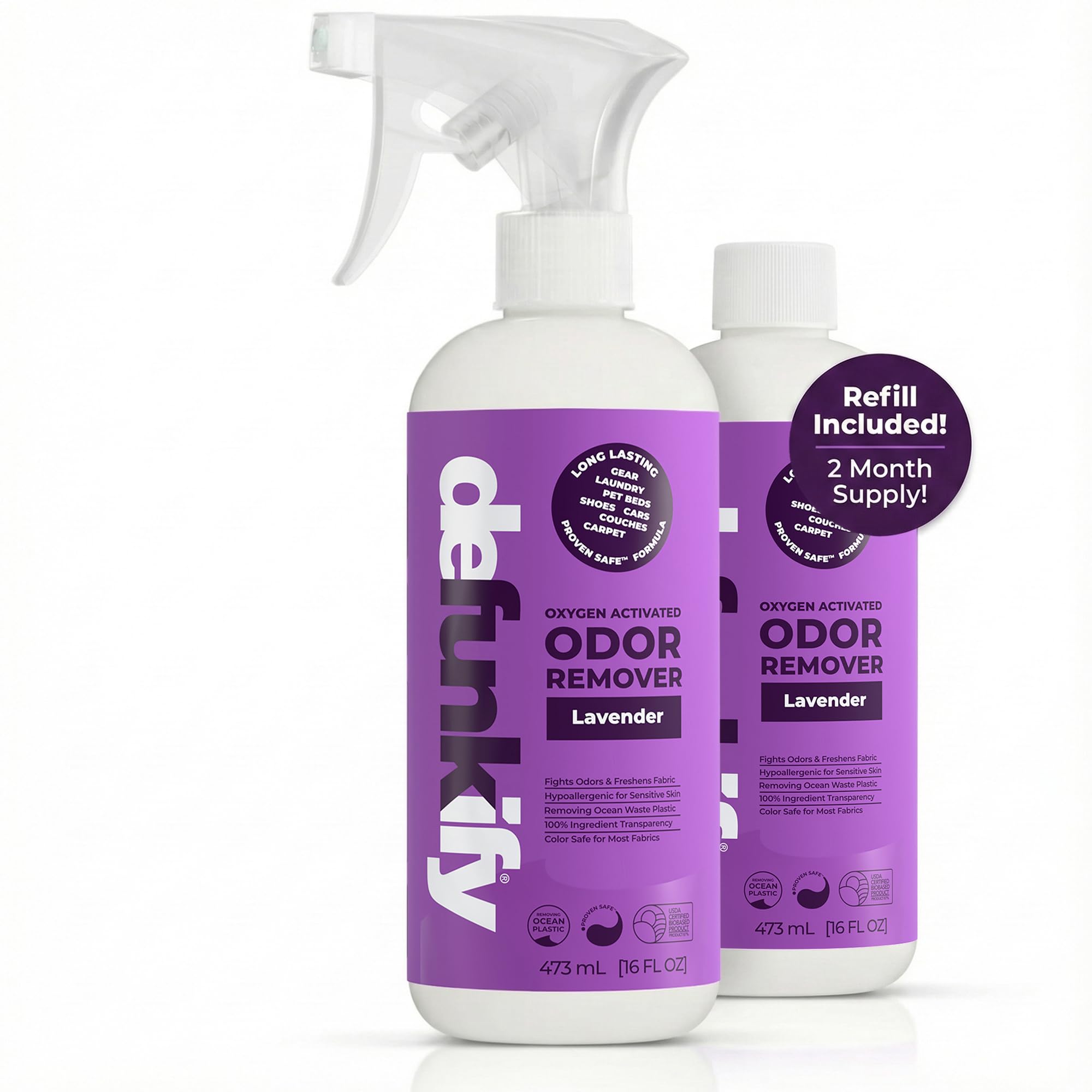 Fabric Freshener Spray, 32oz. 'Lavender' Odor Remover Spray. Shoe Deodorizer, Carpet Deodorizer, Odor Eliminator for Strong Odors Cleaning Supplies. ProvenSafe™ Fabric Freshener for Sensitive Gear