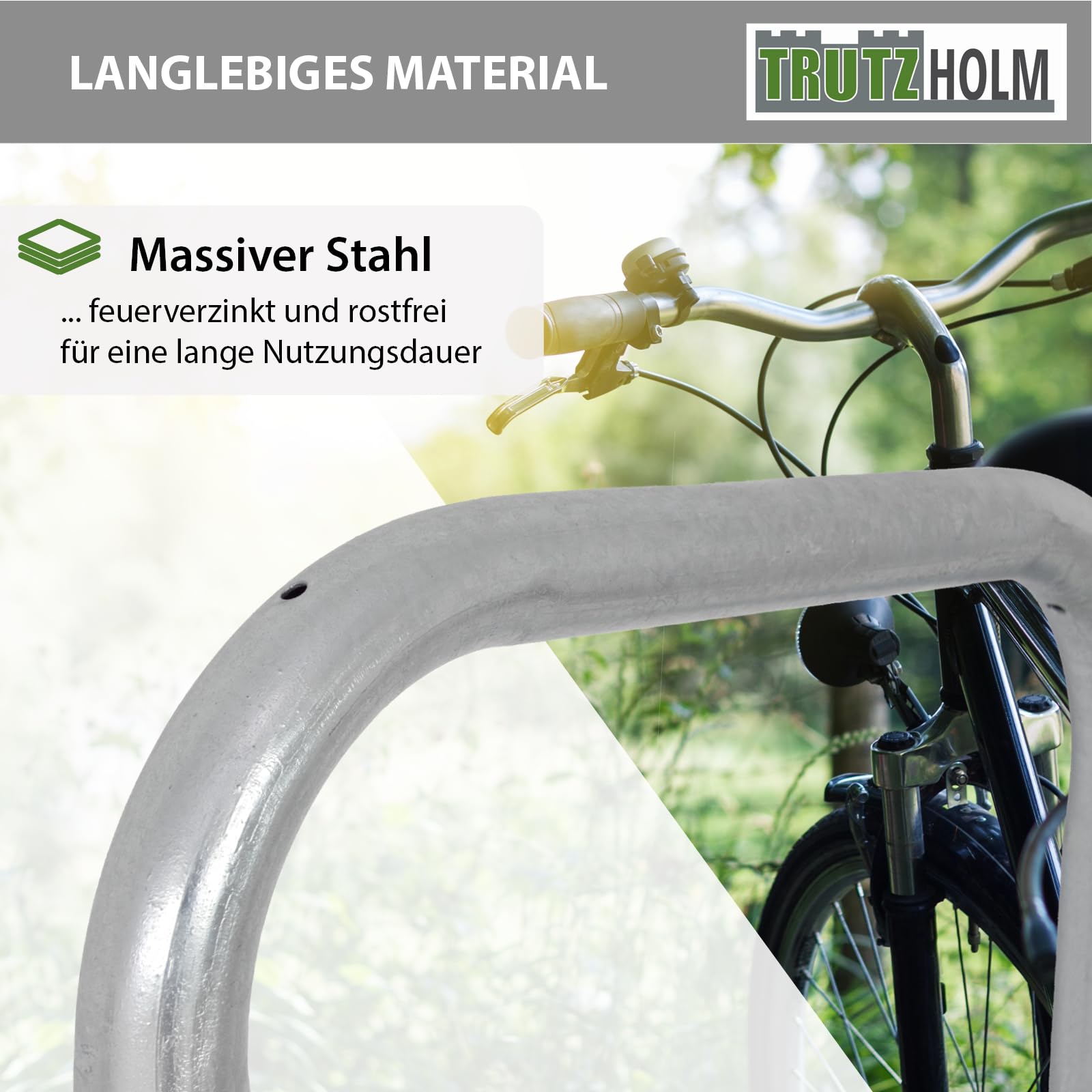 TRUTZHOLM Fahrradanlehnbügel 115x58 cm Stahl feuerverzinkt und rostfrei Ø 48 mm zum Einbetonieren Fahrradparker Parker Anlehnbügel doppelseitige Nutzung für 2 Fahrräder