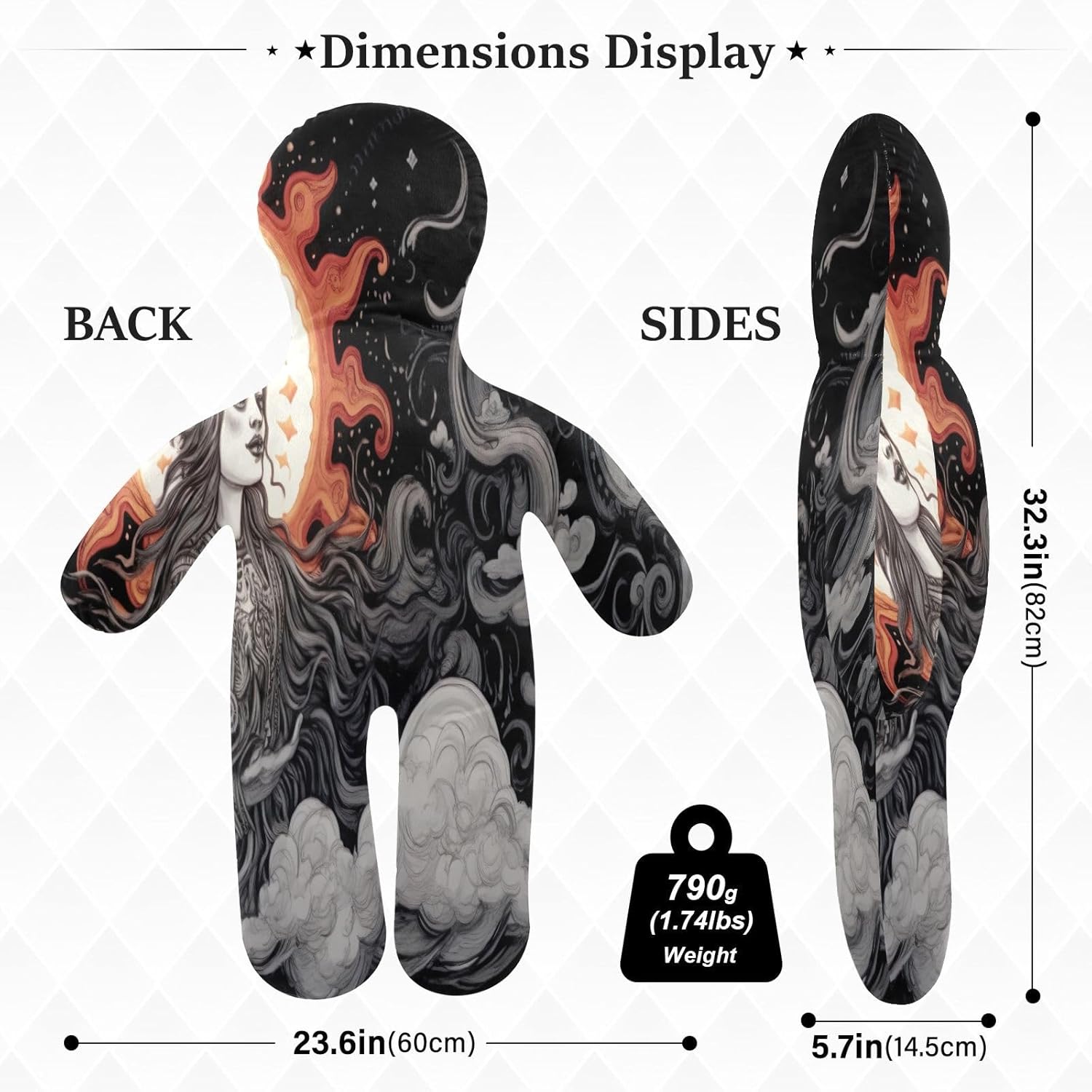 Goddess of The Sun Human-Shaped Pillow Soft Body Pillows Washable Velvet Pillows for Anxiety Relief Sleeping Cuddling & Support