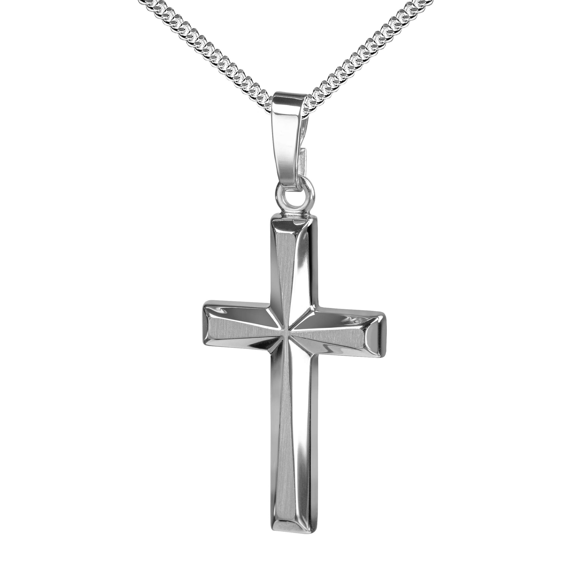 Kreuz-Anhänger 925 Silber für Damen, Herren und Kinder in hochglanz poliert mit 3D-Effekt als Kettenanhänger + Schmuck-Etui