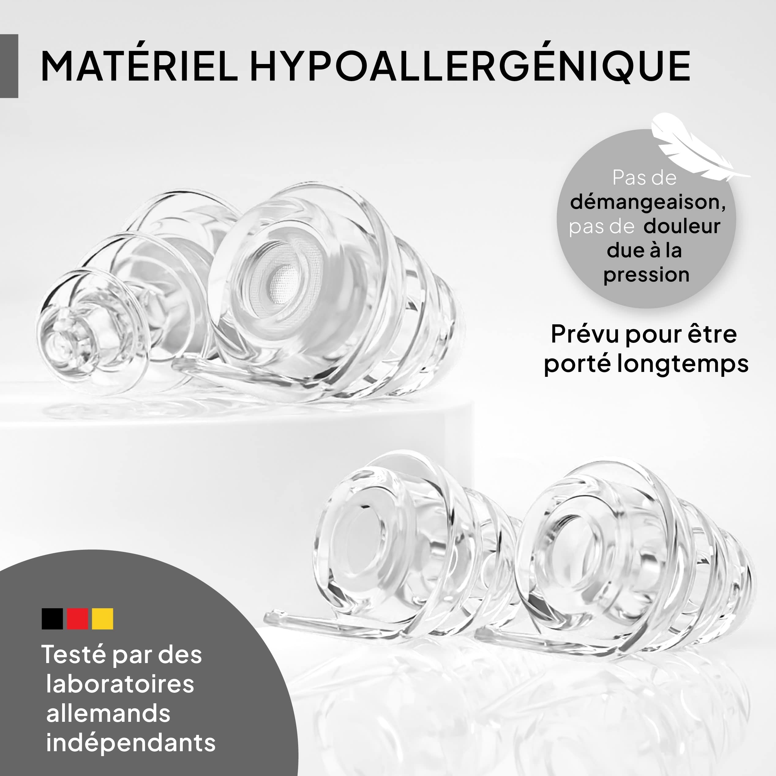 Senner Bouchons d’oreille MusicPro avec étui en aluminium Idéal pour les discothèques, pour écouter de la musique, pour les concerts et les festivals, transparent
