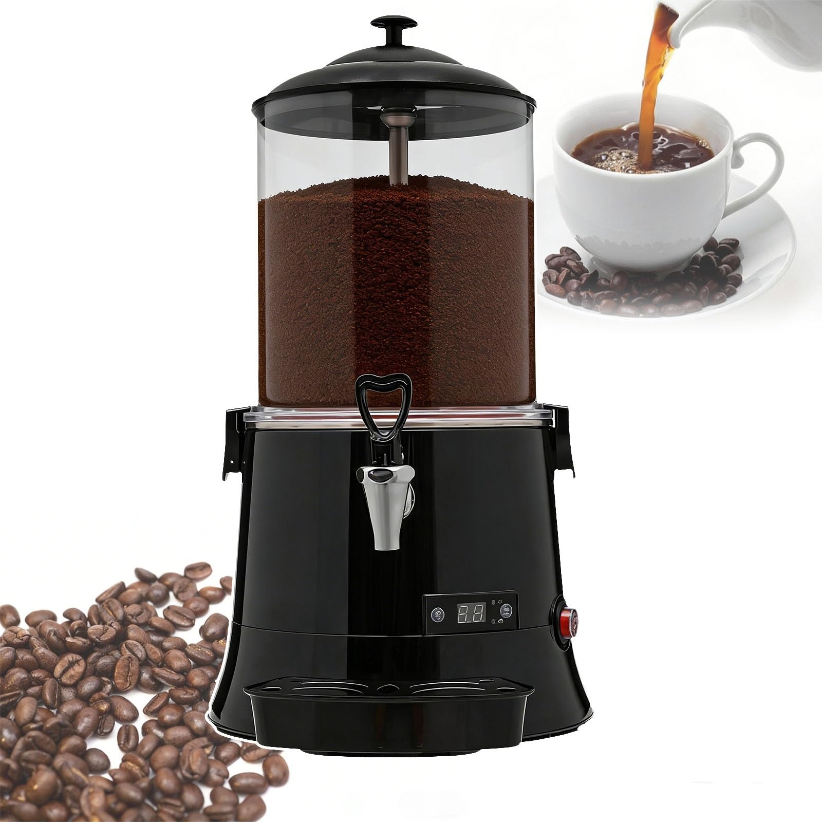 Machine à chocolat chaud commerciale et distributeur – Réchauffeur de boissons, acier inoxydable, réglage 30~90 ℃, 600 W, for chauffer le café, le thé au lait(10L)