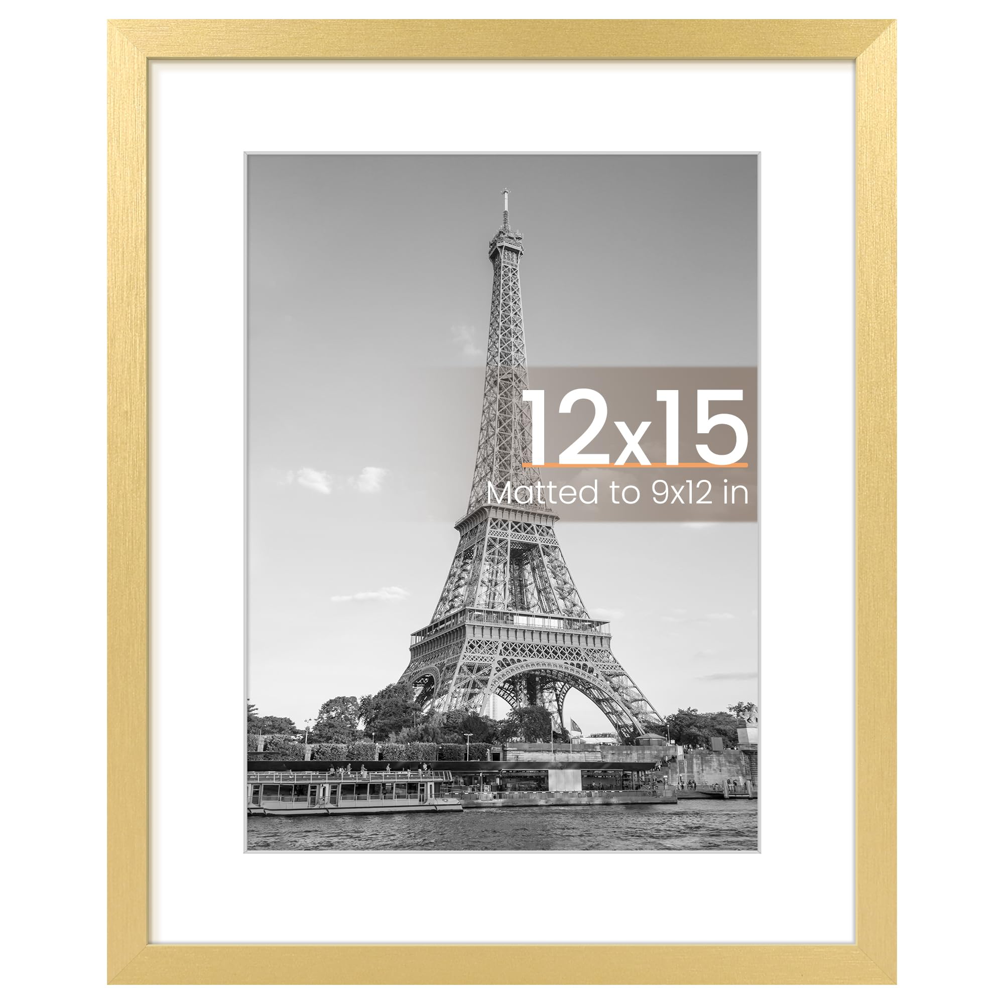 upsimples 12x15 Picture Frame, Wall Decor Poster Frames, Gold 1 Pack | 12 x 15 Frame, 9x12 Frame with Mat for Gallery Wall, Family, Baby, Dog, Dorm, Christmas, Wedding