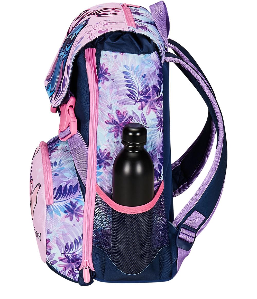 Seven Zaino Scuola Estensibile DISNEY - LILO & STITCH 2CUTE, Azzurro Rosa - Doppio Scomparto Sdoppiabile Tramite Zip e Con Tasca Porta Borraccia, Bambina