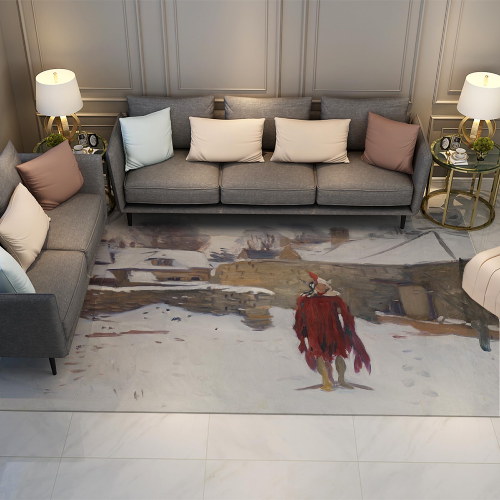 Tapis chambre à coucher anti-froid paysage hivernal et doux au toucher