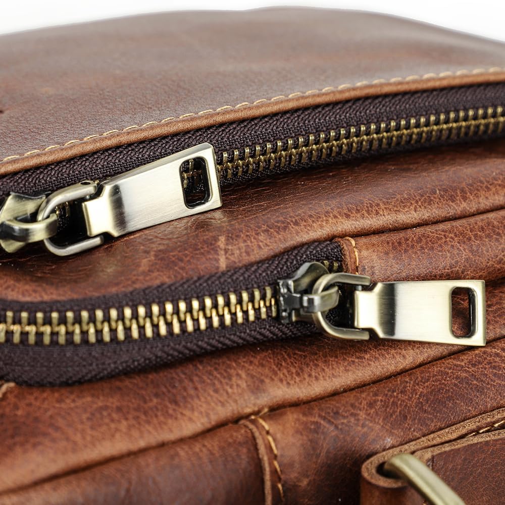 CONTACTS Crazy Horse Leather Small Messenger Bag for Men 7.6"x8.6" Crossbody Shoulder Bag Travel iPad Sling Purse Brown Side Bag