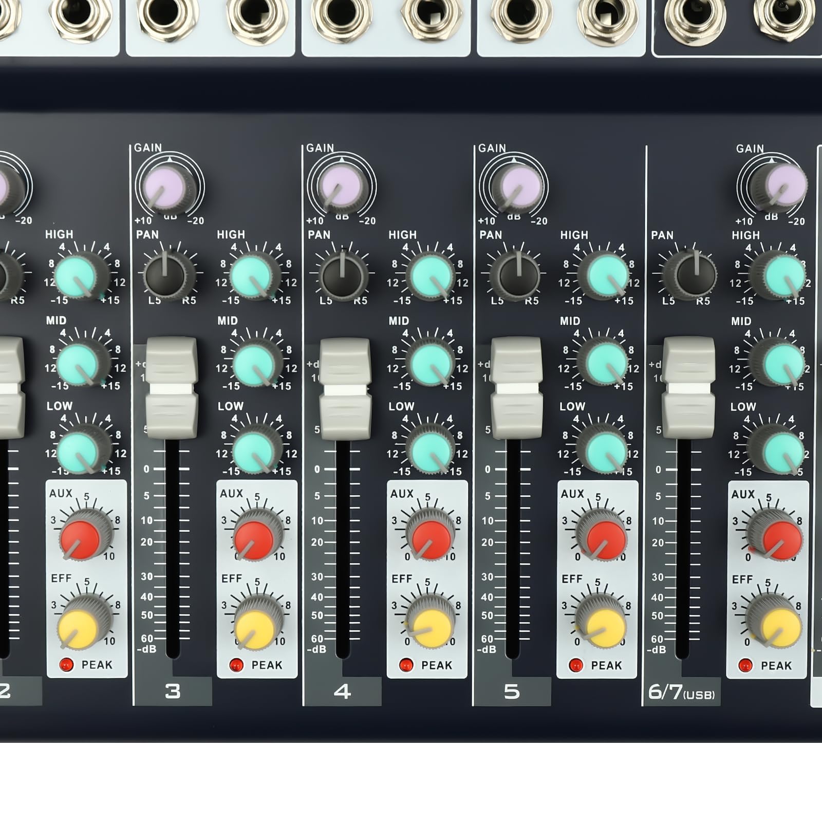 Mixer, mixer audio a 7 canali con Bluetooth, amplificatore audio USB, console mixer per live, registrazione, PC, karaoke e voce di gioco