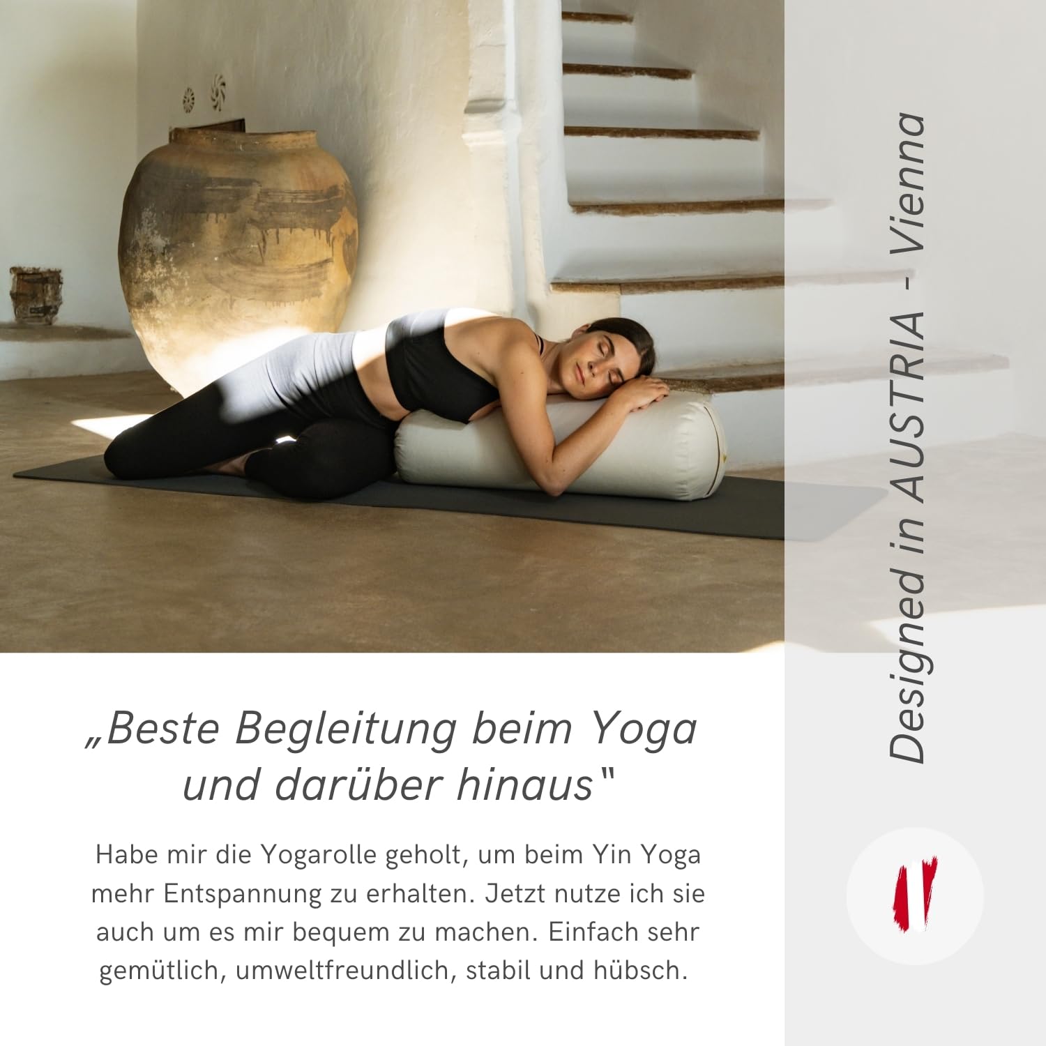 Lotuscrafts® Yoga Rolle Ø24 cm, Yogabolster mit 100% Bio-Dinkelfüllung, Waschbarer Bezug aus Baumwolle, für Yin Restorative Yoga-Übungen, GOTS Zertifiziert