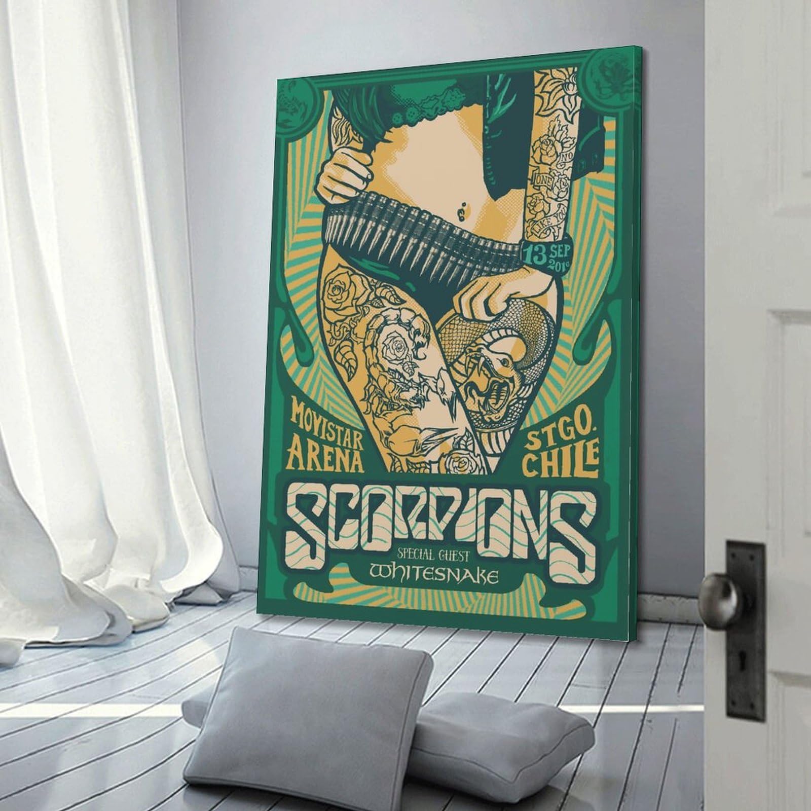 WXYZZB Album fotografico moderno per famiglia, poster su tela, decorazione artistica da parete per la stanza, poster musicale pop art con scorpioni, concerto in Stgo Chile, immagini artistiche, 50 x