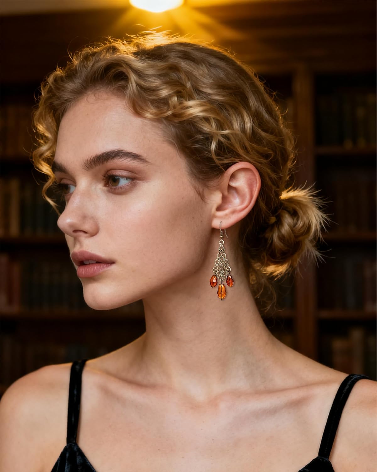 Vintage Brown Crystal Drop Earrings, Bronze Dangle Earrings for Women, Gemstone Elegant Jewelry Gift for Mom - Image 3