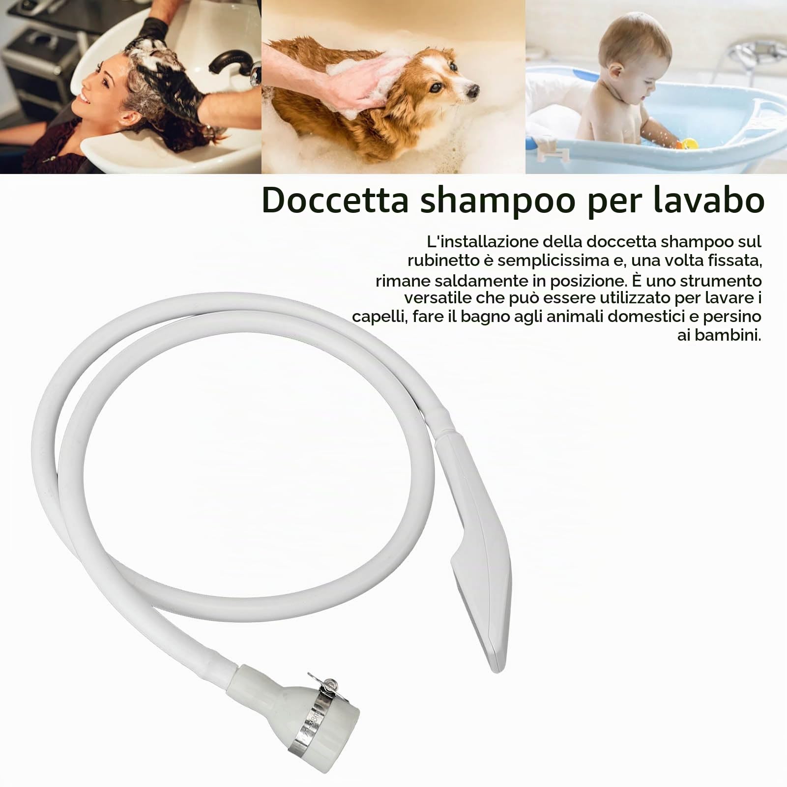 Spruzzatore per Rubinetto del Lavandino, Tubo Flessibile 4,9 Piedi per Soffione Doccia e Bagno Animali, Lavaggio Capelli