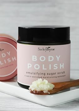 Sacksy Thyme Body Polish - Body Scrub for Soft Silky Skin - Vitamin-Enriched Moisturizing Exfoliator - Plant Based, Vegan, Non-Toxic - All Natural Luxurious Goodness - Made in USA 4oz