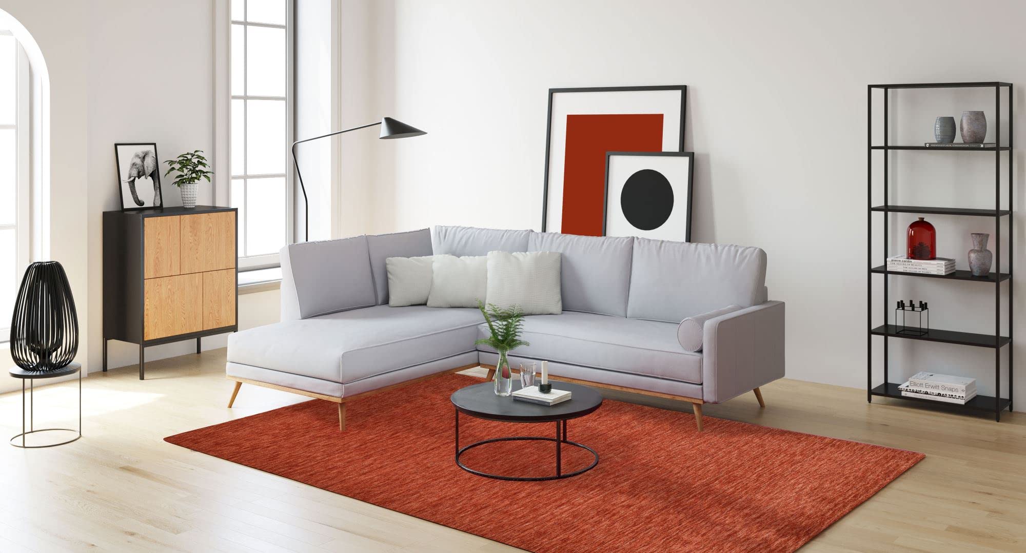 THEKO | Teppich Holi aus 100% Schurwolle | schlicht, zeitlos + modern | handgewebt | Farbe: Terrakotta | 40x60 cm