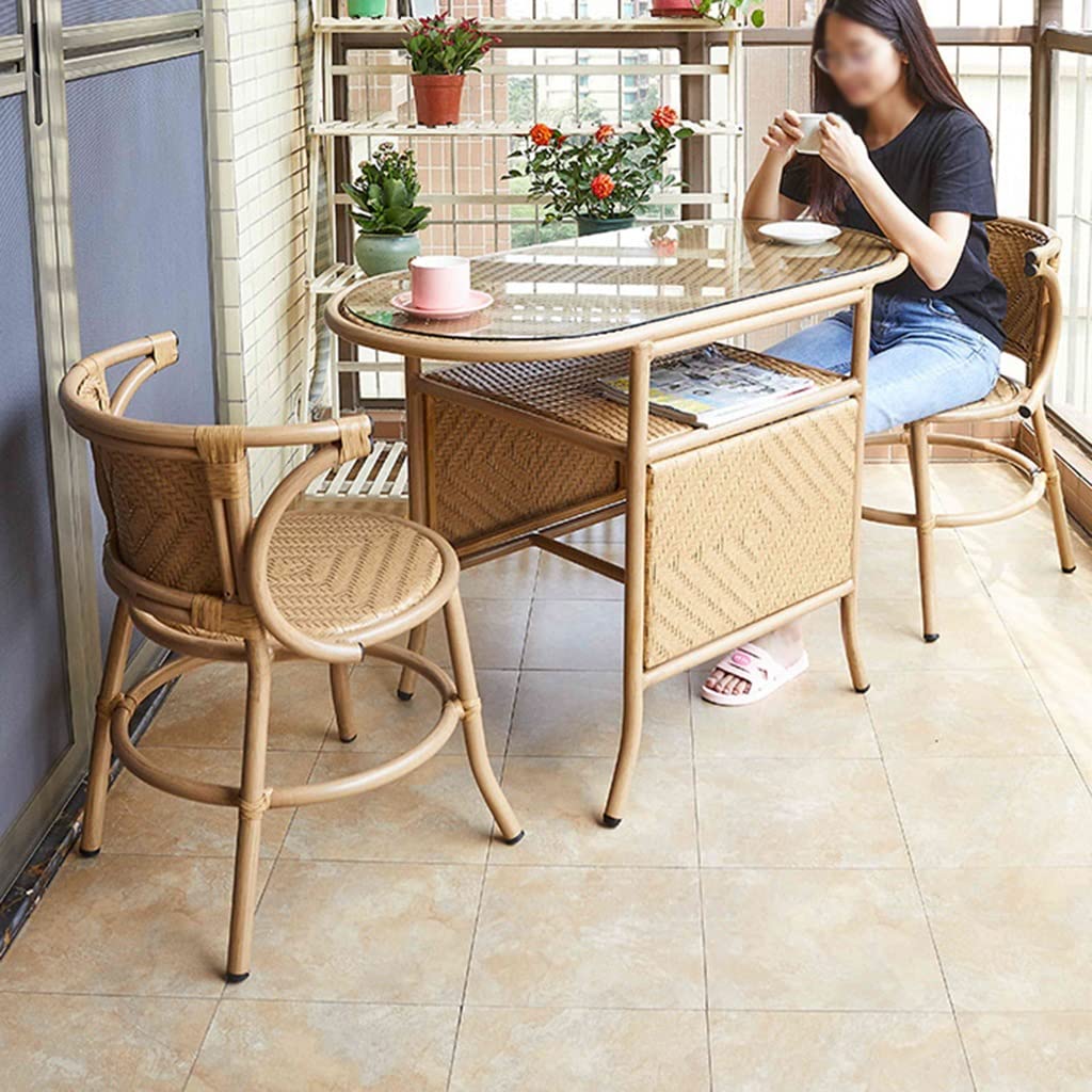3-częściowy zestaw bistro, sofa konwersacyjna, stół do jadalni, ukryta półka do przechowywania, blat ze szkła hartowanego, na patio, przy basenie, na podwórku